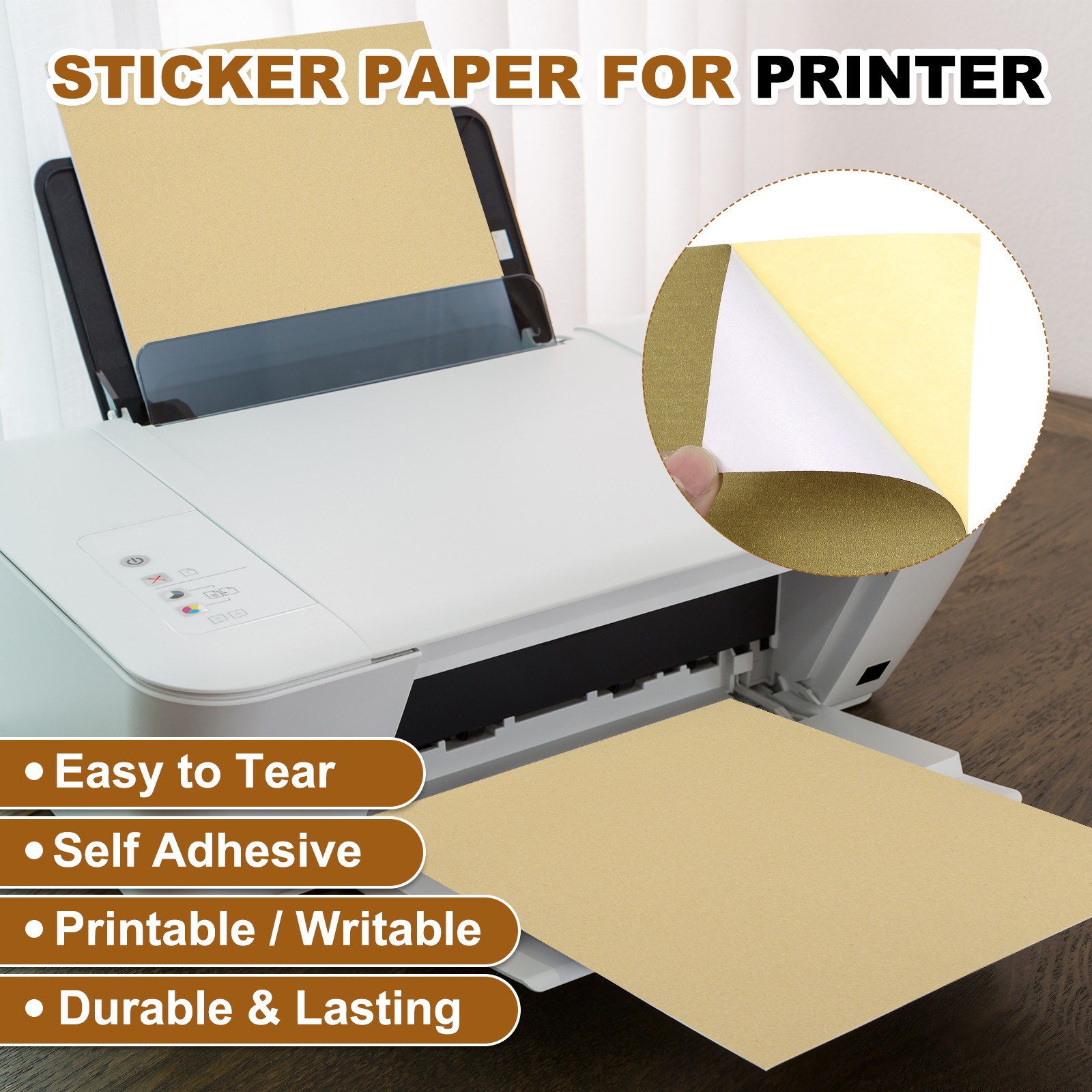 30 Sheets Printable Self Adhesive Paper for Inkjet Printer, Brown