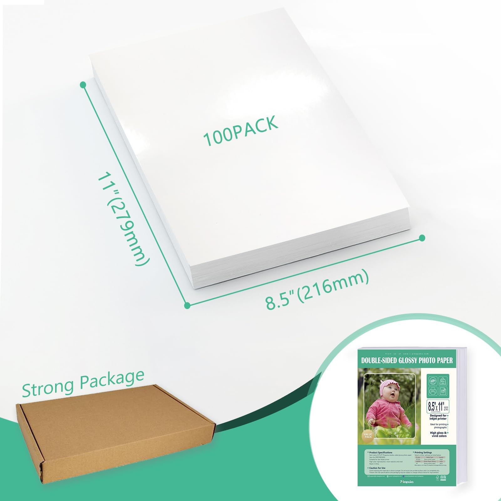 100 PCS 8.5×11 Inch Double Sided Glossy Photo Paper Thick Cardstock 61lb