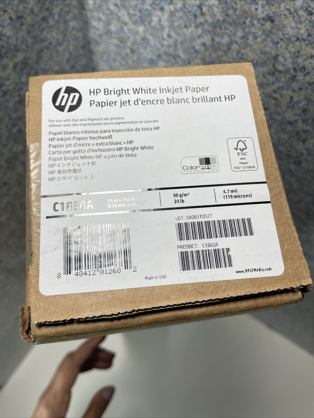 Roll 24″x150′ 24lb HP Bright White Inkjet Paper ColorPro Technology Dye&Pigment
