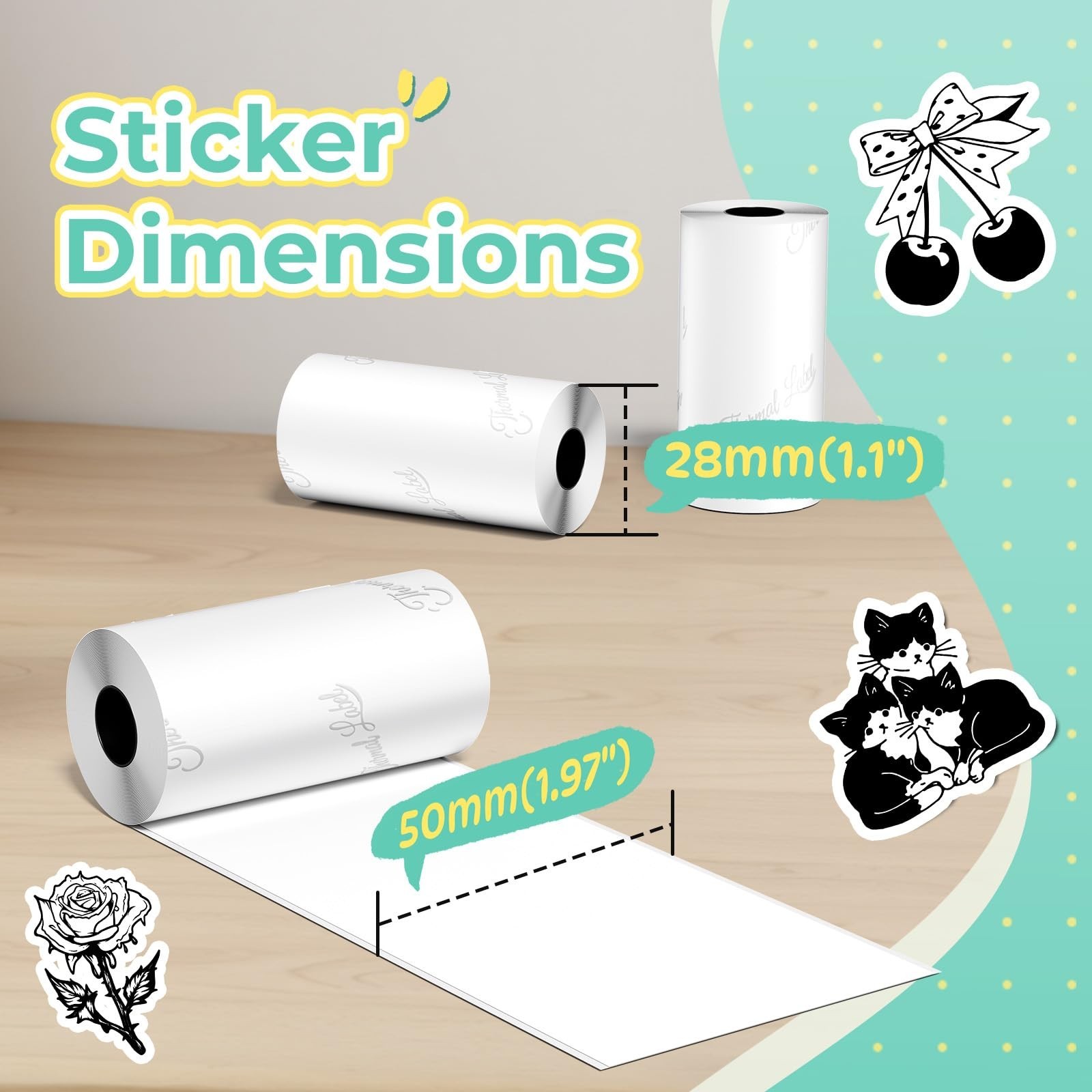 Self-Adhesive Thermal Sticker Paper, Glossy Printable Labels, 50mm x 3.5m, 3 Rol