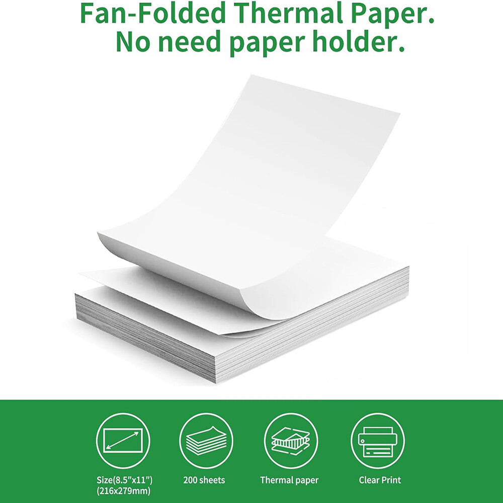 200 Sheets 8.5″ x 11″ Thermal Printer Paper US Letter Size Perforated Folded