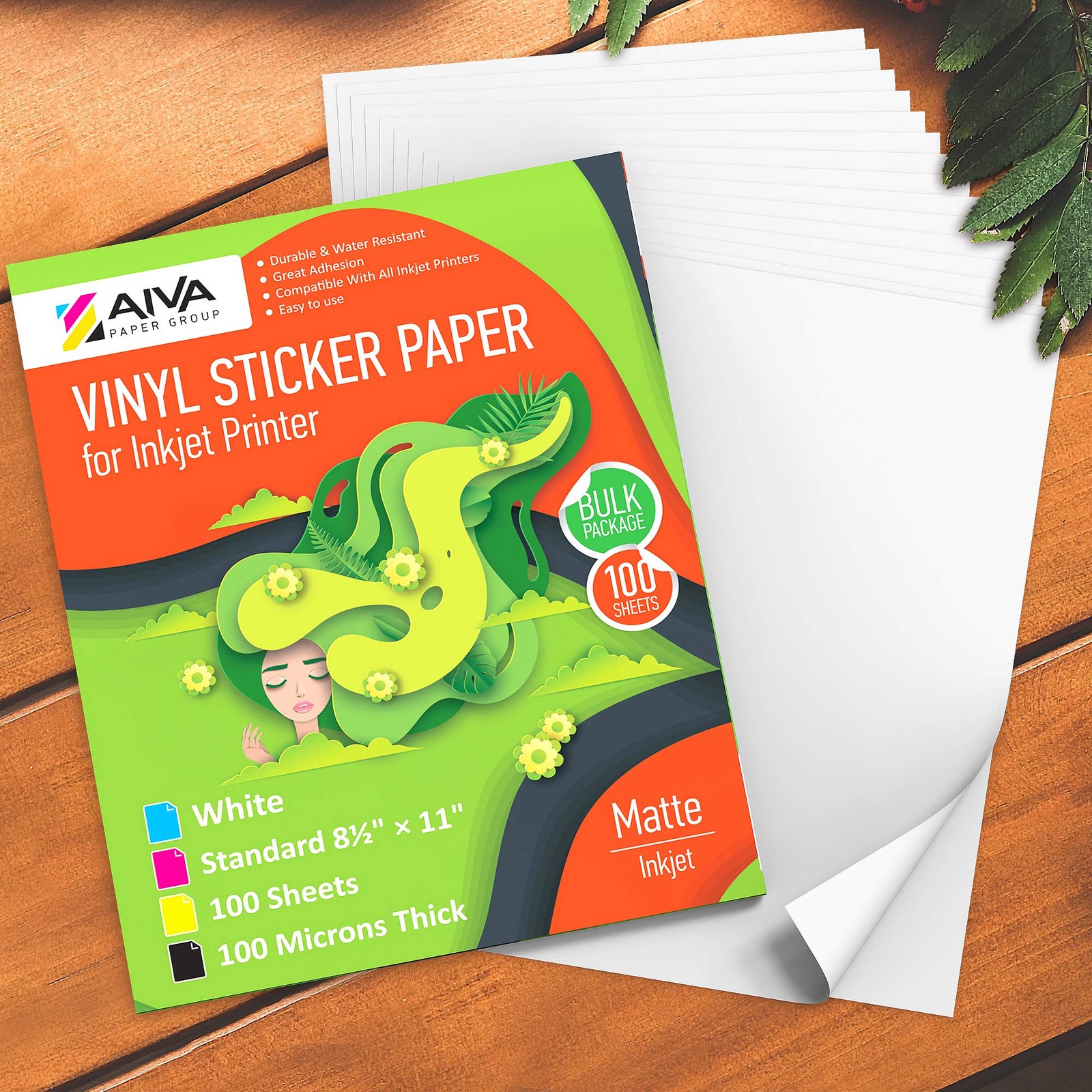 Printable Vinyl Sticker for Inkjet Printer – Matte White – 100 -Adhesive Shee…