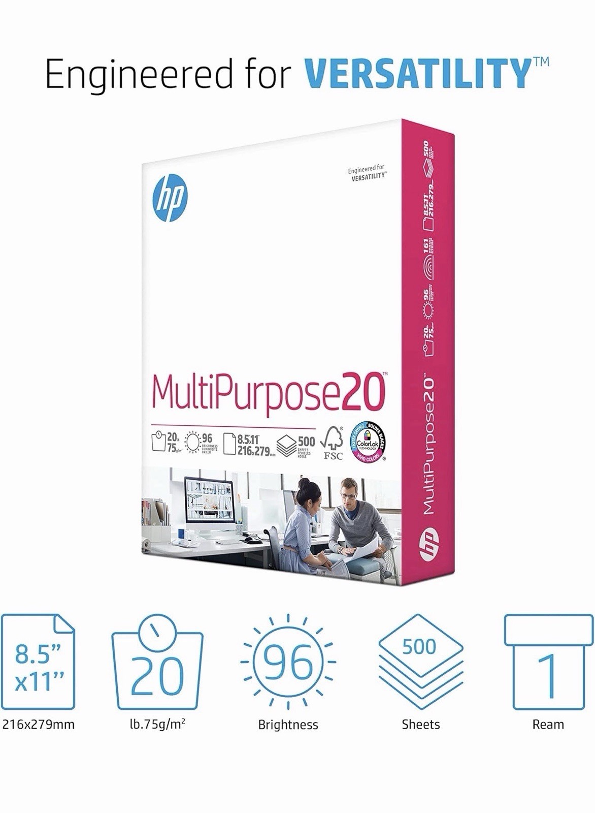 HP HEW112000 Multipurpose Paper – White, 8.5 x 11 in, 96 Bright, 20lb, 500 Sheet
