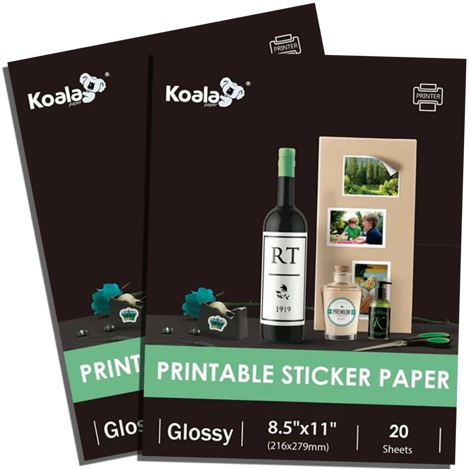 Koala Printable Glossy Sticker Paper for Inkjet + Laser Printer 8.5×11 40 Sheets