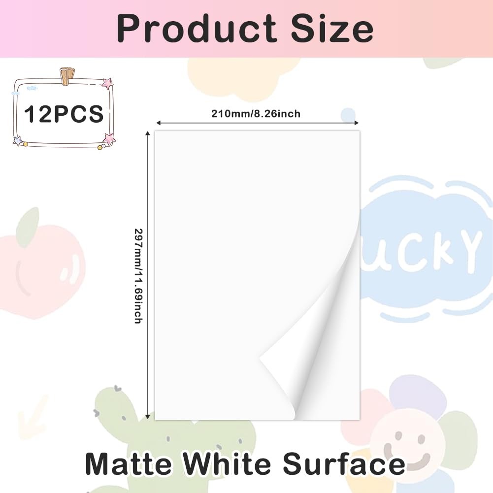 12 Sheets Sticker Paper for Printing A4, Labels Self Adhesive Printable A…