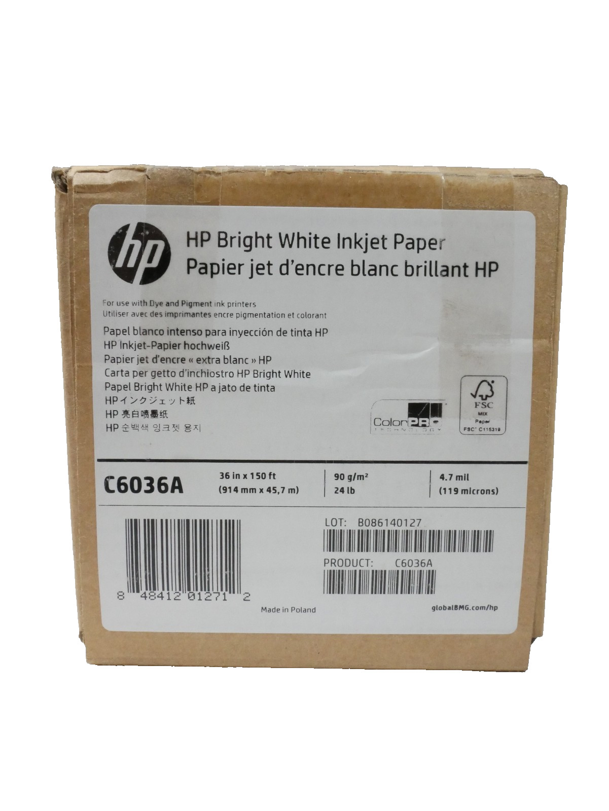 HP C6036A inkjet paper portrait white 914 mm x 45.7 m | rolls for large format printers