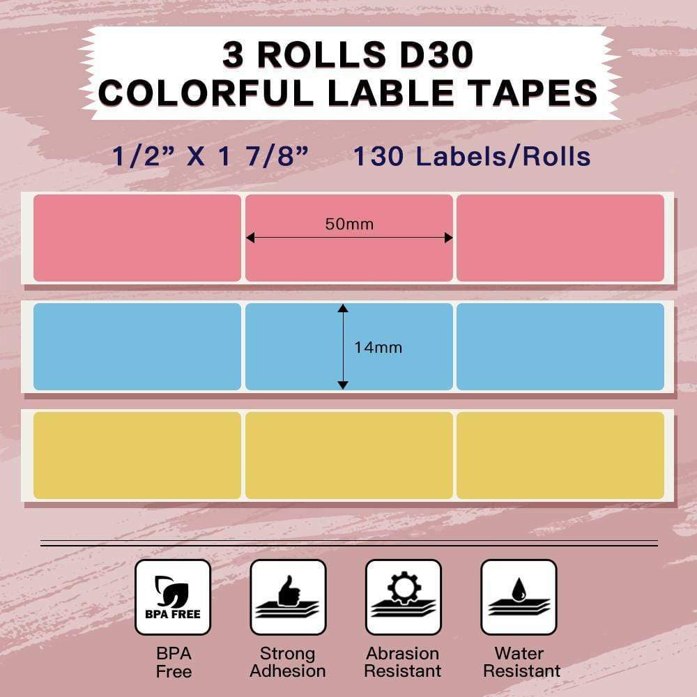 3 Rolls Colorful Square 14 × 50 mm Self-Adhesive Thermal Label for Phomemo D30