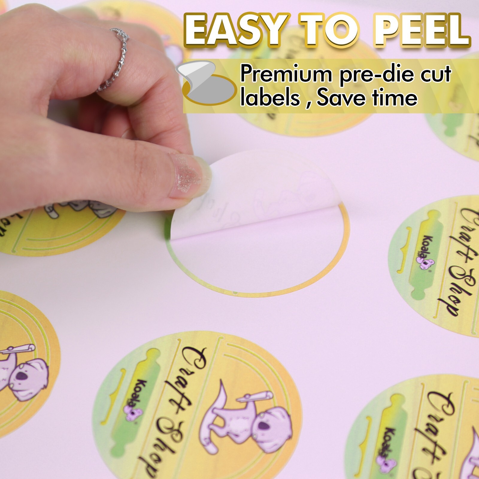 Koala Round Label 2 In, Waterproof Sticker Paper for Inkjet / Laser Matte White