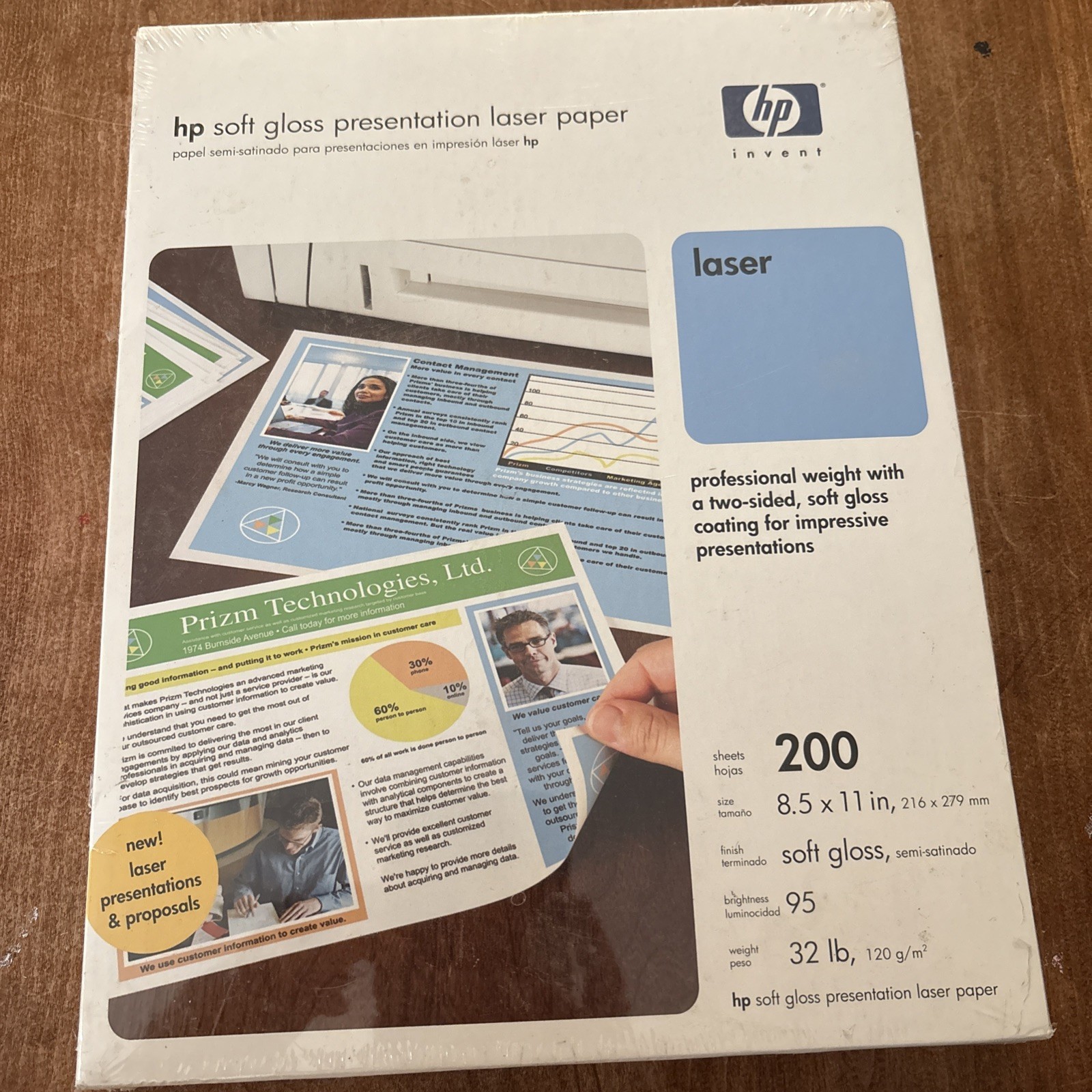 HP 200-sheet 8.5×11 Letter Soft Gloss Laser Printer Paper Color Mono White Matte