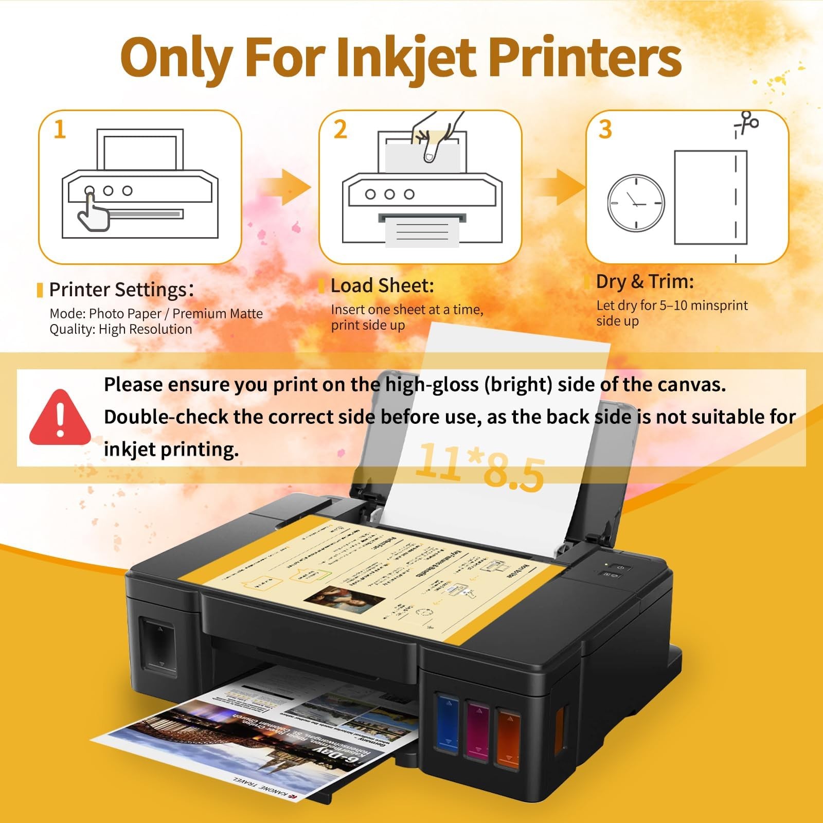 15Pcs Canvas Printer for Inkjet Printers, 8.5×11 Inch Bright White 280gsm Pri…