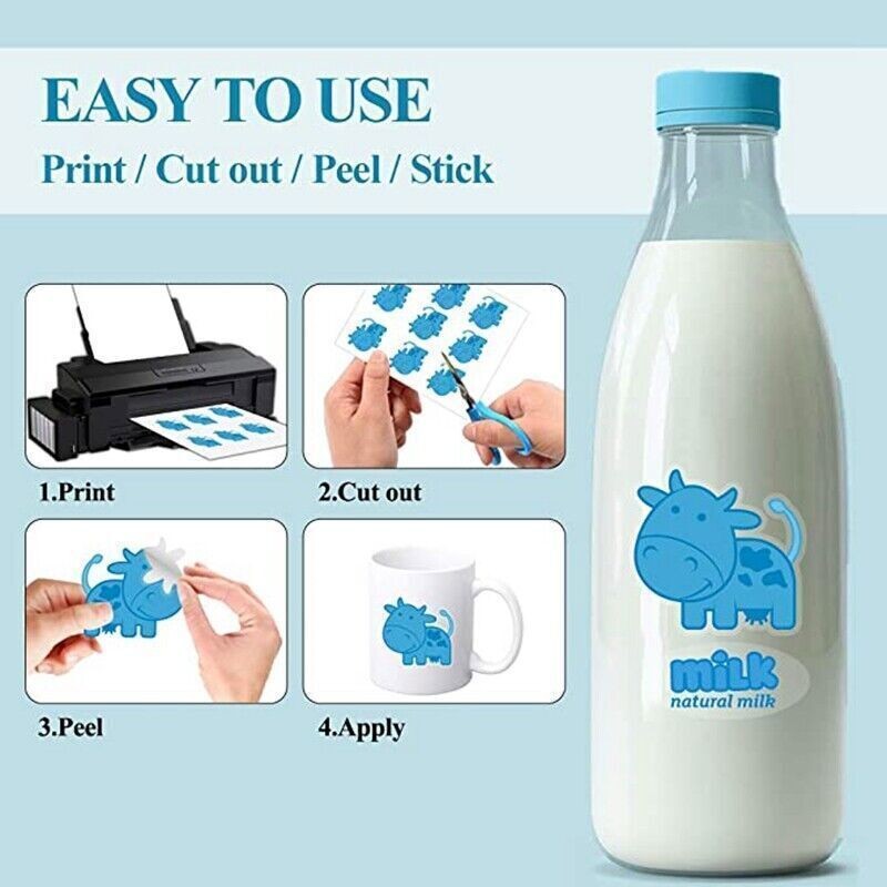 20PCS Printable Vinyl Sticker Paper for Laser Printer Glossy Translucent Sticker