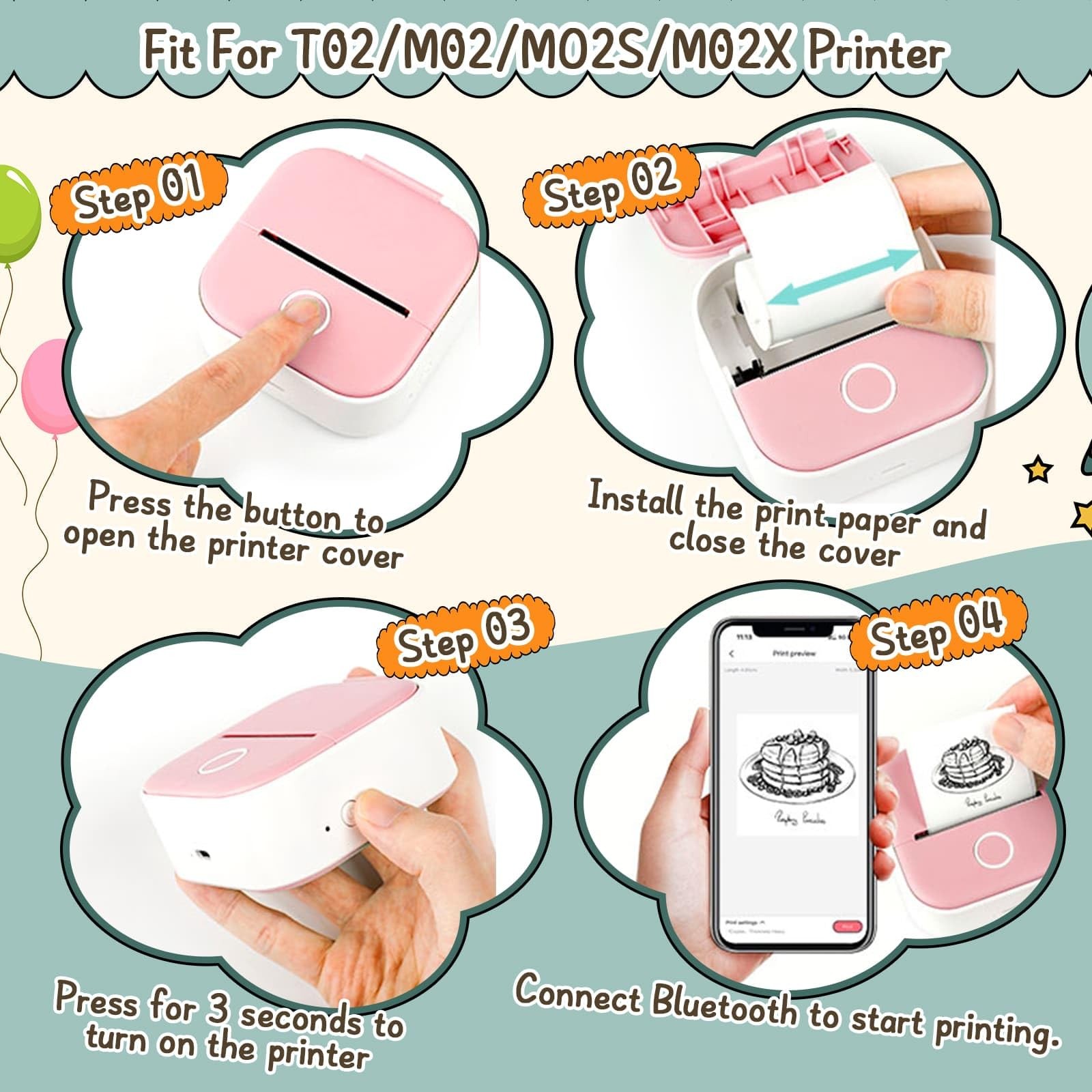 T02 Mini Thermal Sticker Paper,Compatible with Phomemo M02/M02X/M02S Label Pr…