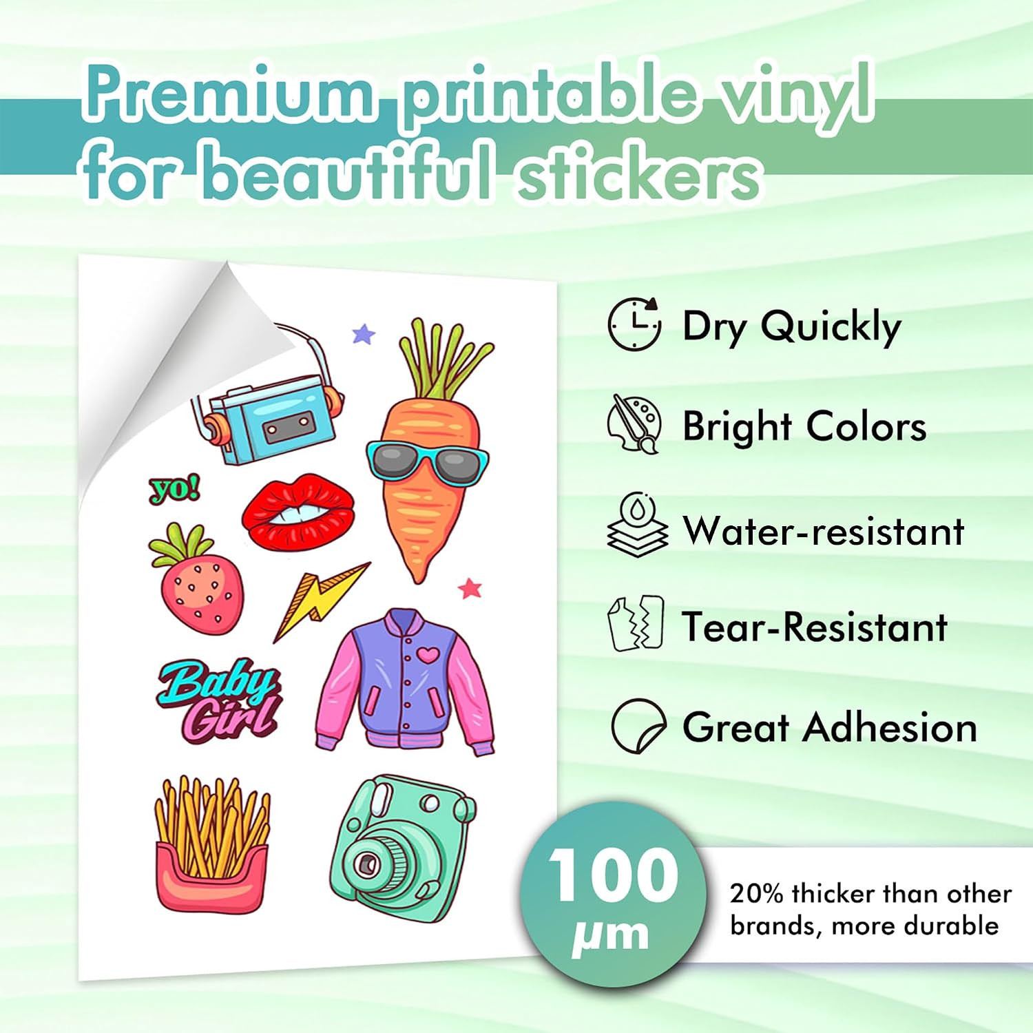 Printable Matte Vinyl Sticker Paper 50 Sheets 8.5X11 Inch for Inkjet Printers