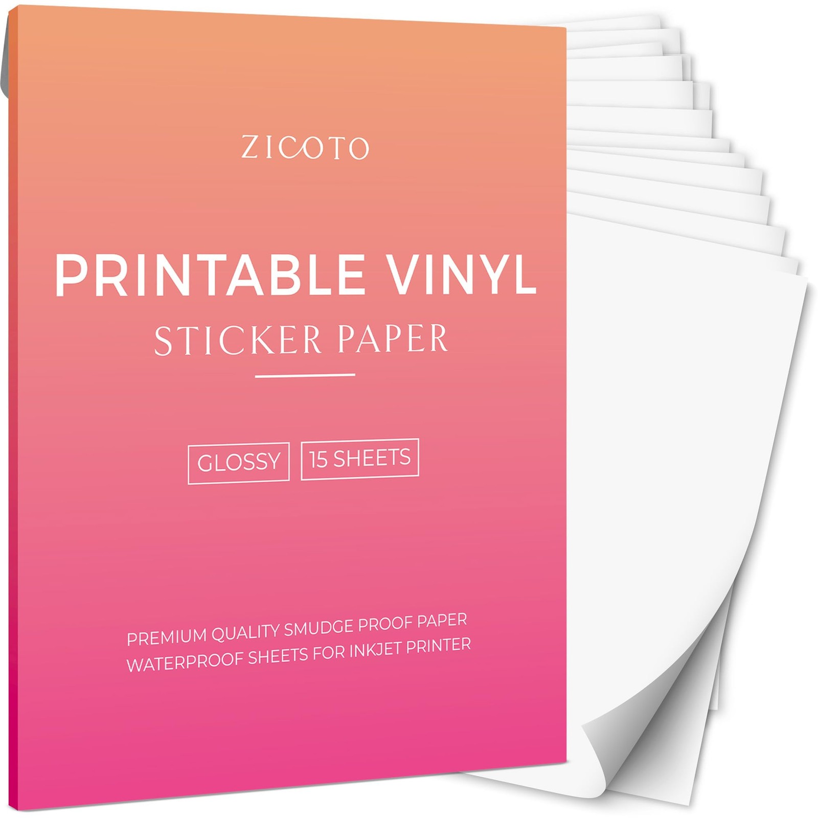 Printable Vinyl Sticker Paper 15 Sheets Matte Paper for Inkjet/Laser 8.5×11
