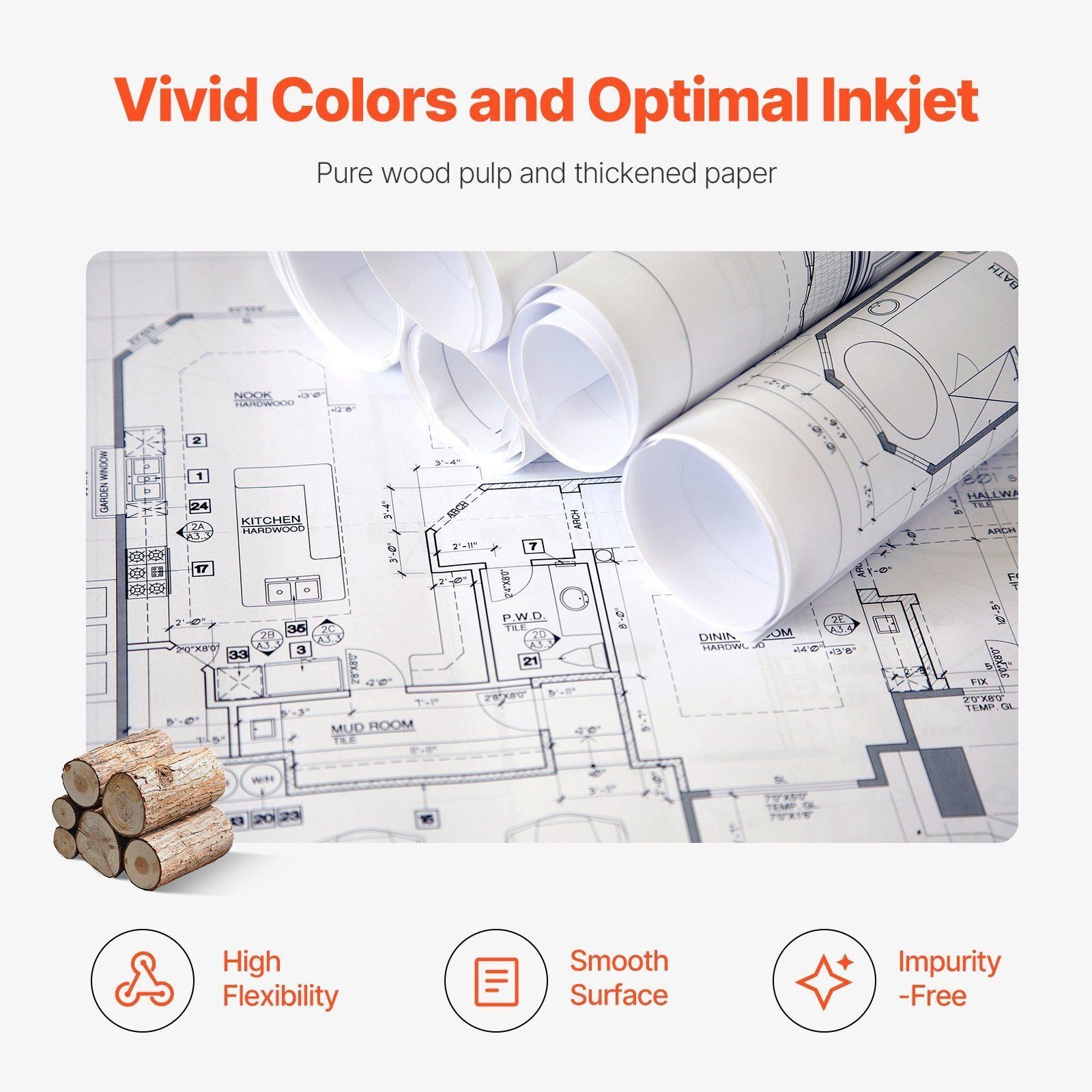 24″ x 150′ 36″ x 150′ Plotter Paper CAD Bond Roll for Wide Format Inkjet Printer