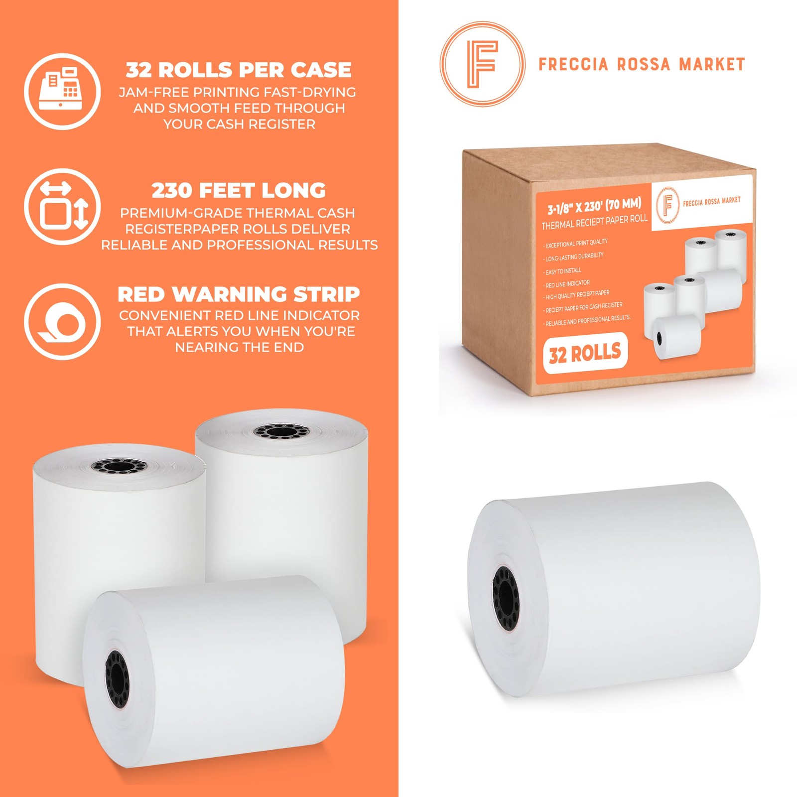 Thermal Printer Receipt Paper Rolls 3 1/8 x 230 for 3-1/8″ x 230′, White