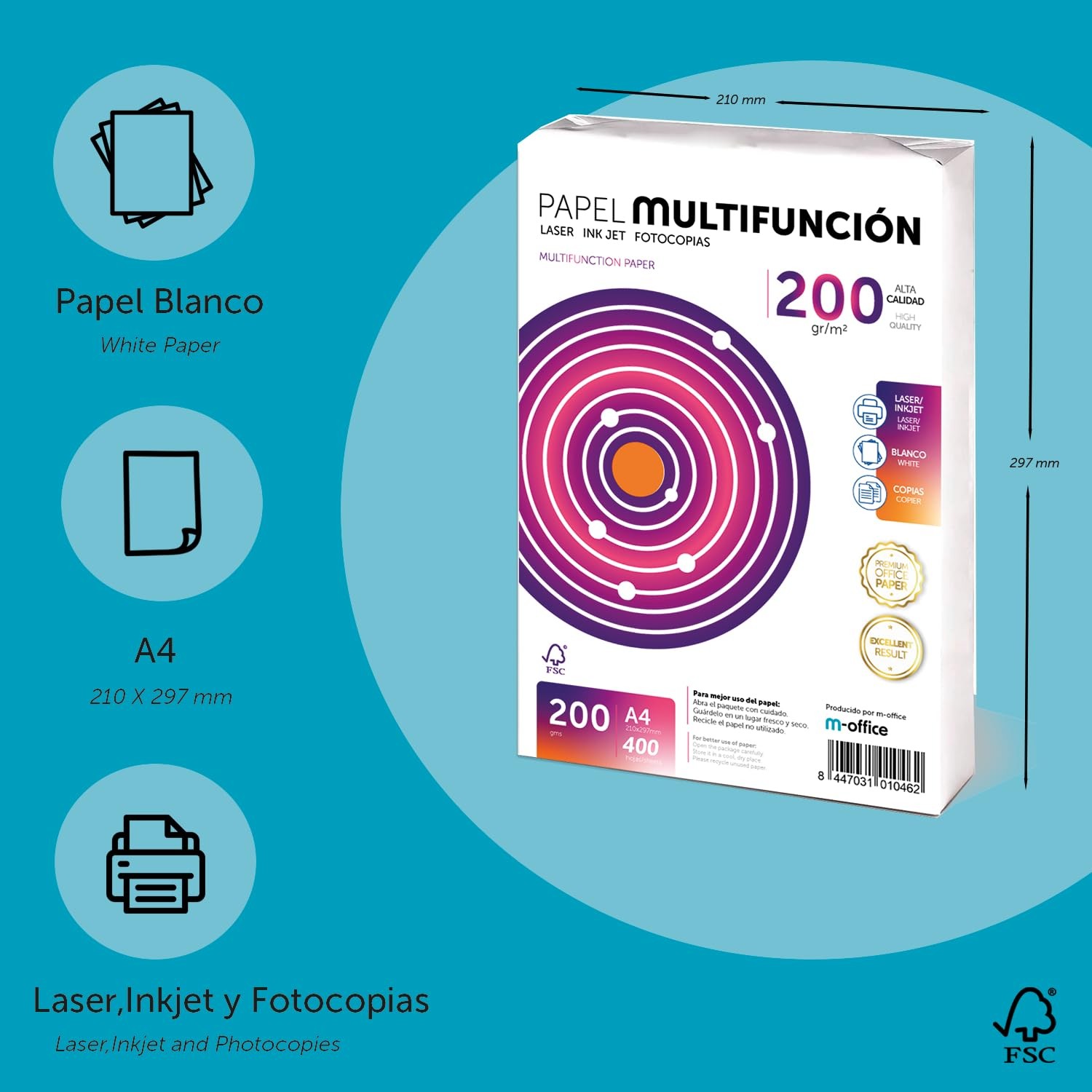 Folios A4, 200g, 200 Sheets, Multipurpose Paper, Printer, Laser and Inkjet Prints…