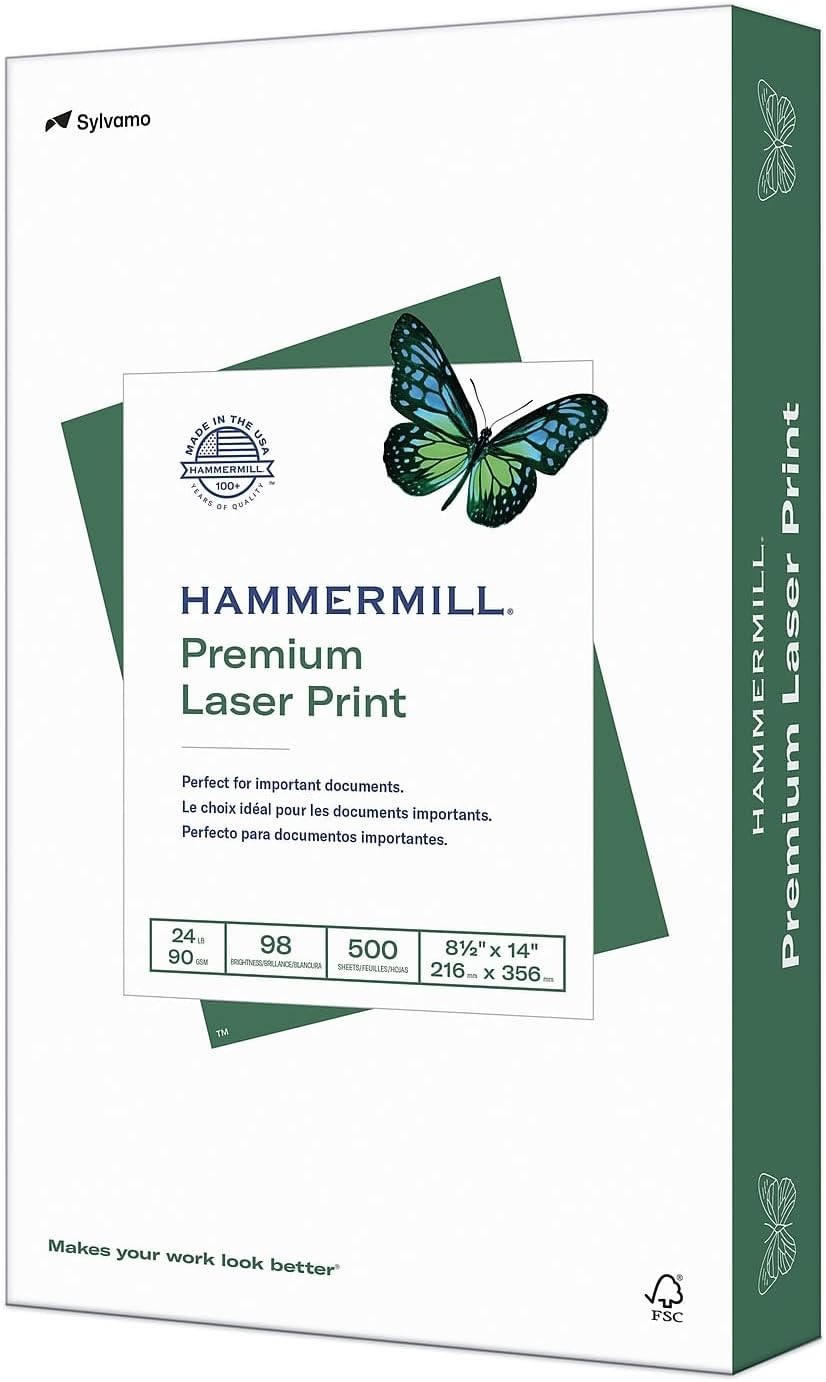 Printer Paper Premium Laser Print 24 lb 8.5 x 14-1 Ream 500 Sheets – 98 Bright