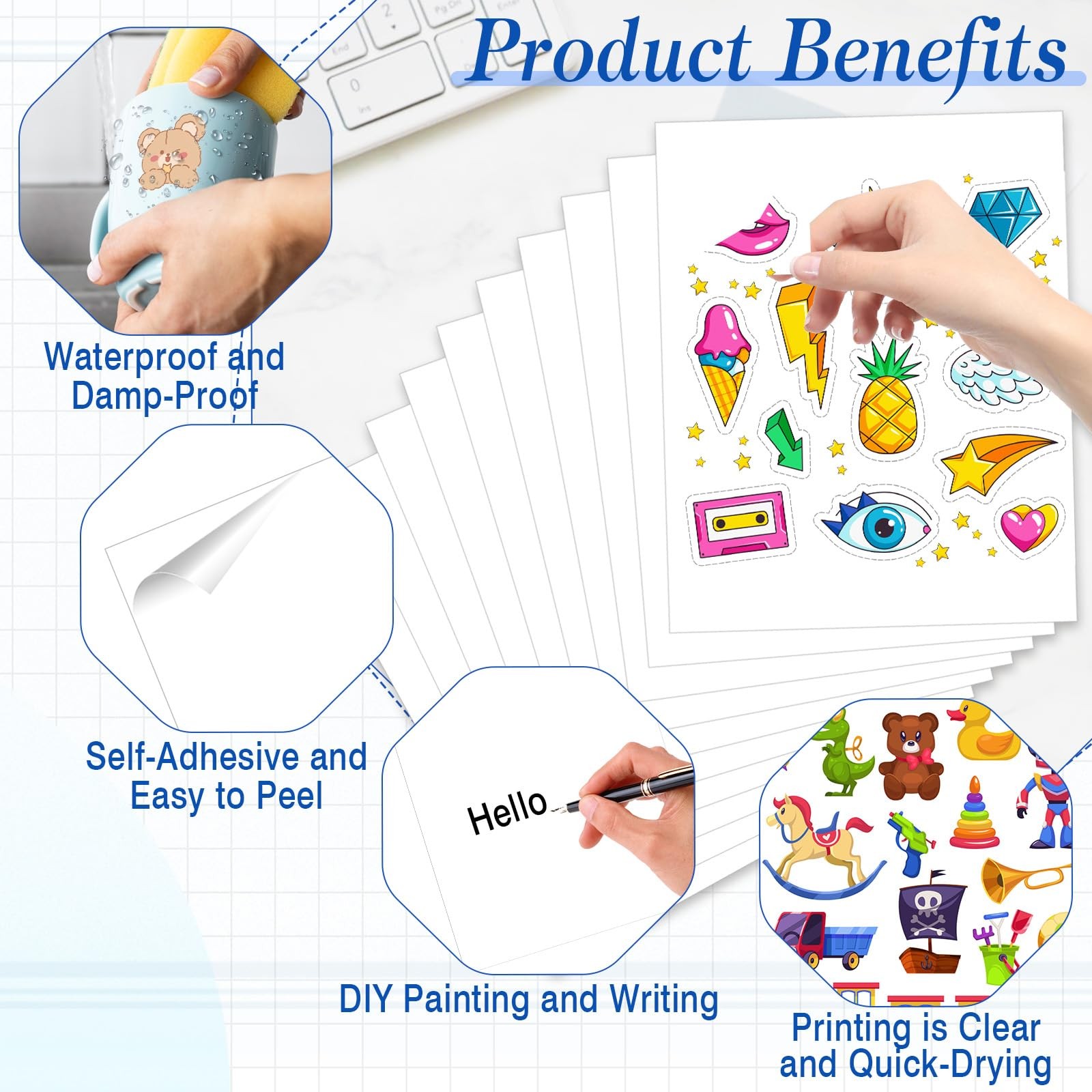 50 Sheets Waterproof Printable Vinyl Decal Paper White A4 Stickers …