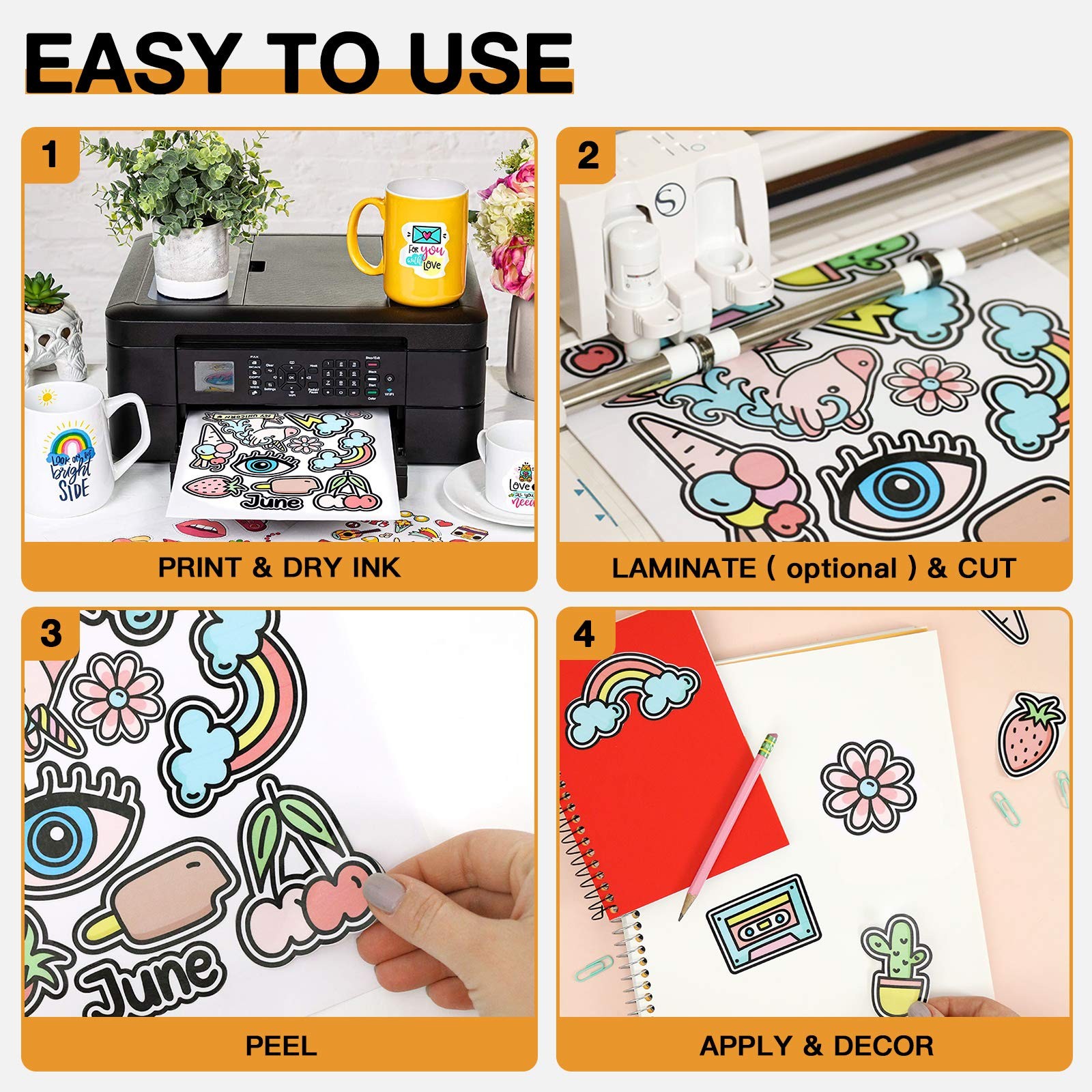 HTVRONT Printable Glossy White Waterproof Vinyl Sticker Paper 40 Sheets 8.5×11
