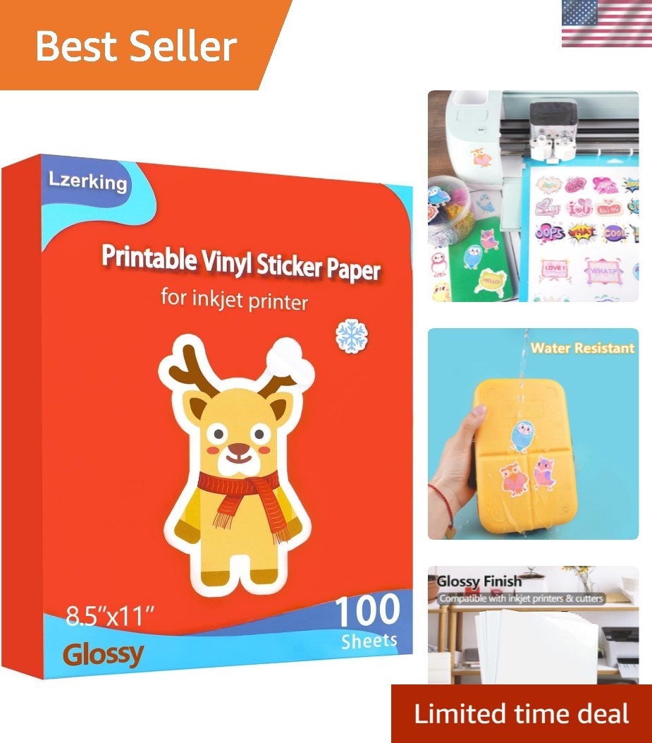 Glossy Printable Vinyl Sticker Paper for Printer – 100 Sheets White Self-Adhe…