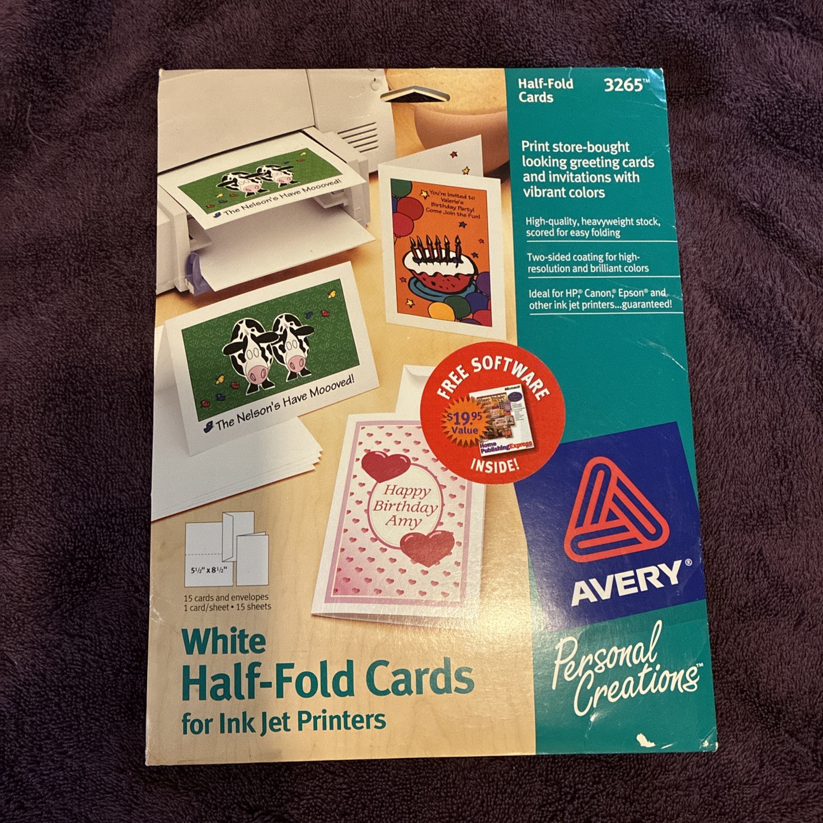 Avery 3265 Ink Jet Greeting Cards Half Fold 5 1/2″ x 8 1/2″ NEW! Dead Stock!
