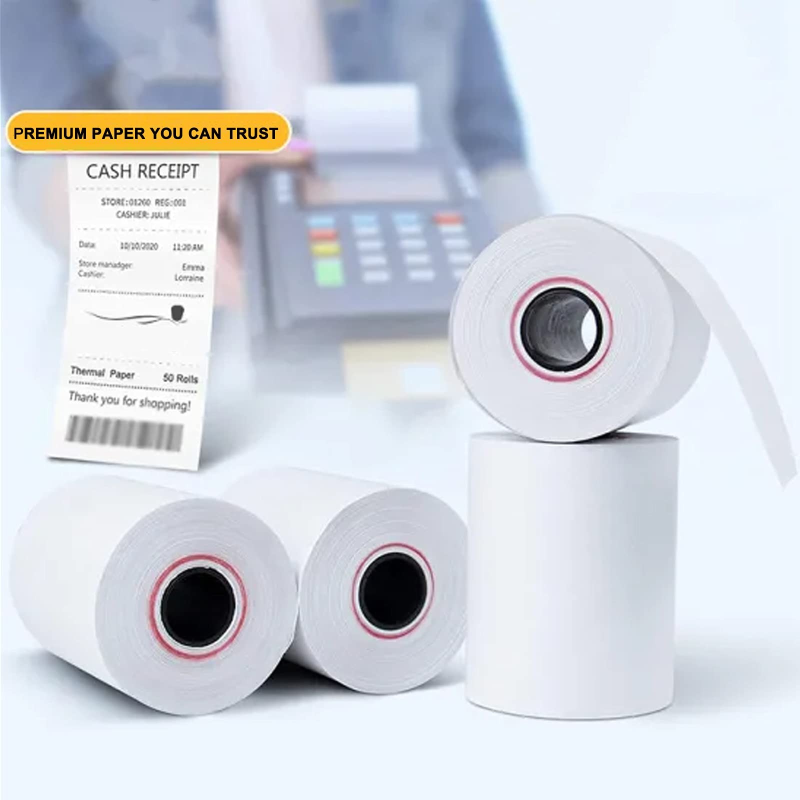 Coopaty 2 1/4″ x 50′ Thermal Receipt Paper Rolls, Cash 50 Blue