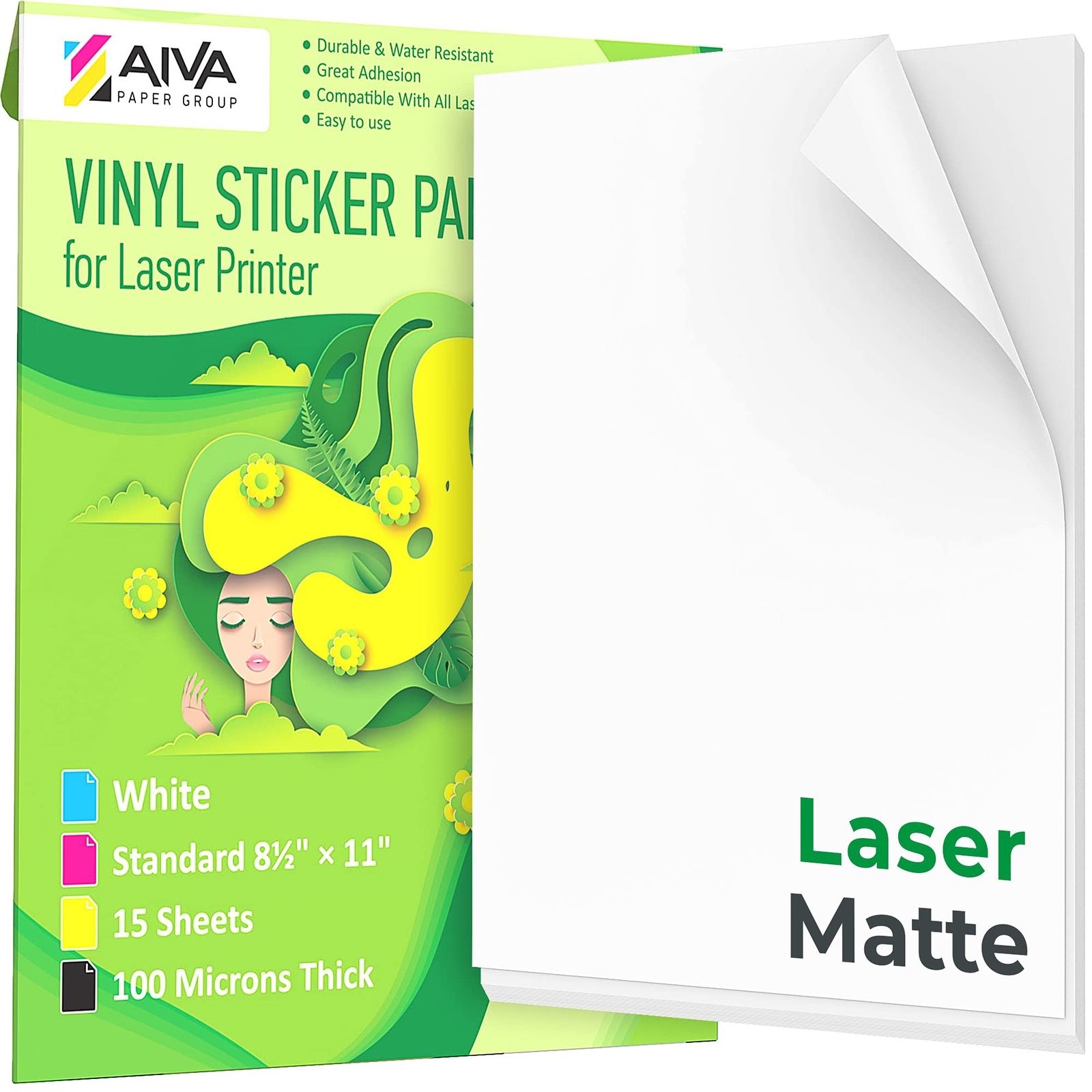 Printable Vinyl Sticker Paper for Laser Printer – Matte White – 15 Self-Adhes…
