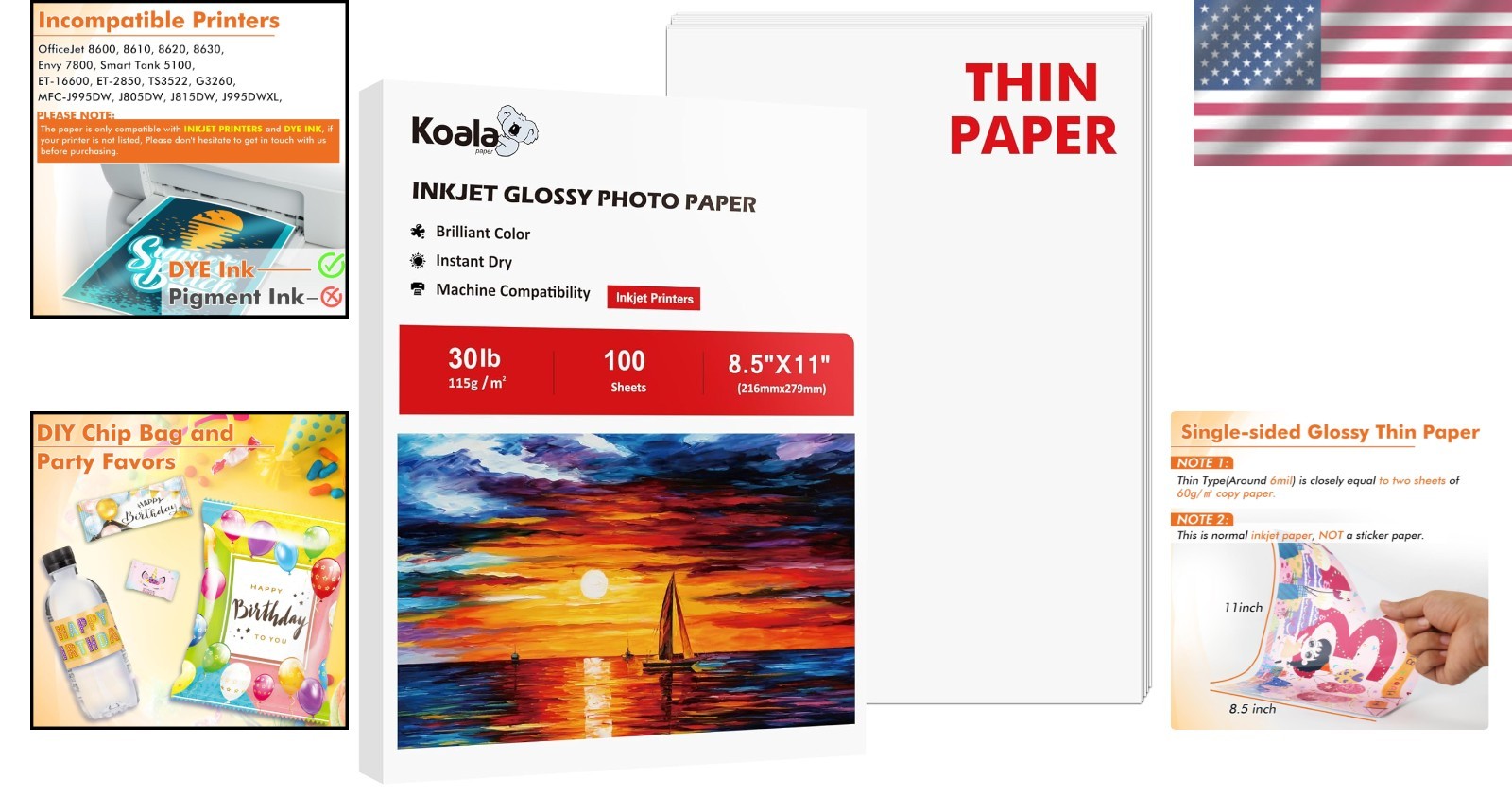 Brilliant Colors with Koala Glossy Inkjet Paper 8.5×11 – 100 Sheets Fast-Drying