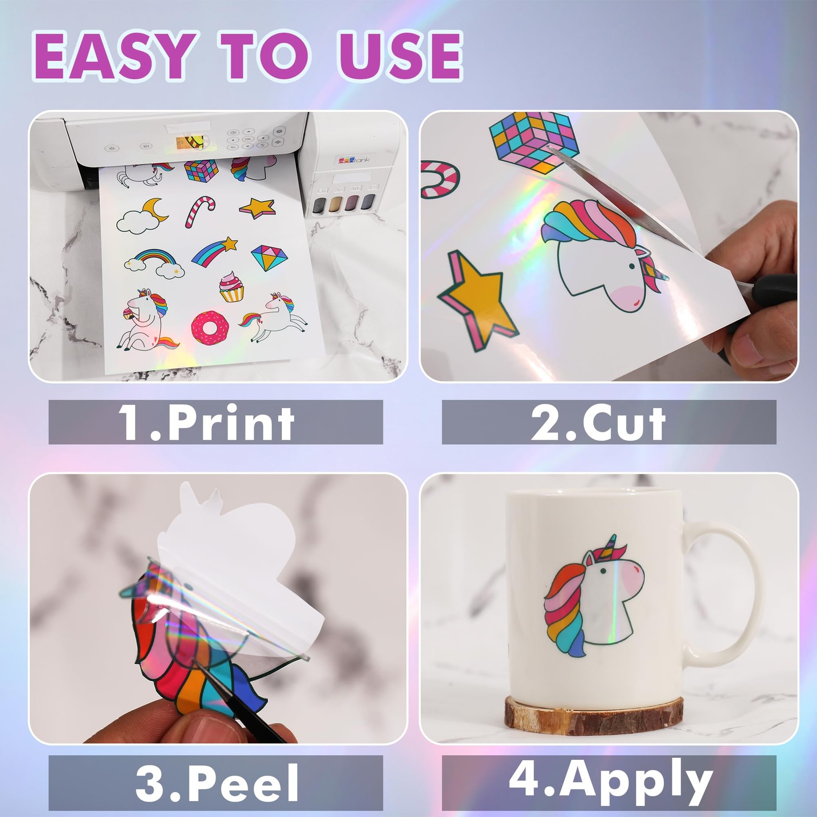 Koala Clear Holographic Sticker Paper for Inkjet & Laser Printers, 20 Sheets …