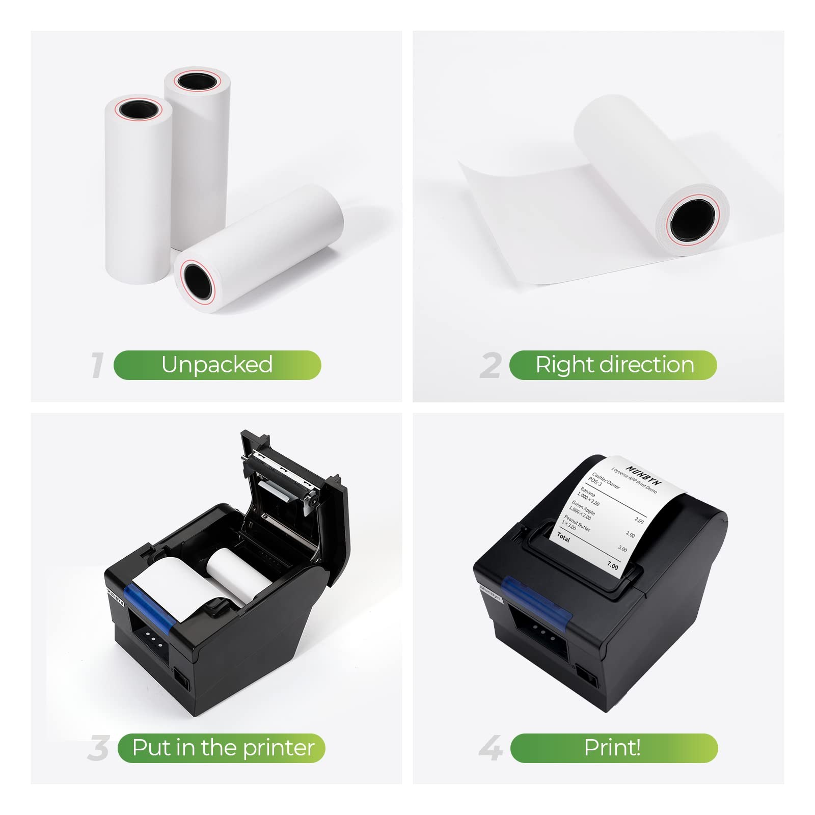 MUNBYN Thermal Receipt Paper 3 1/8 x 19.6ft, 50 Rolls 3 1/8″ x 19.6′, White