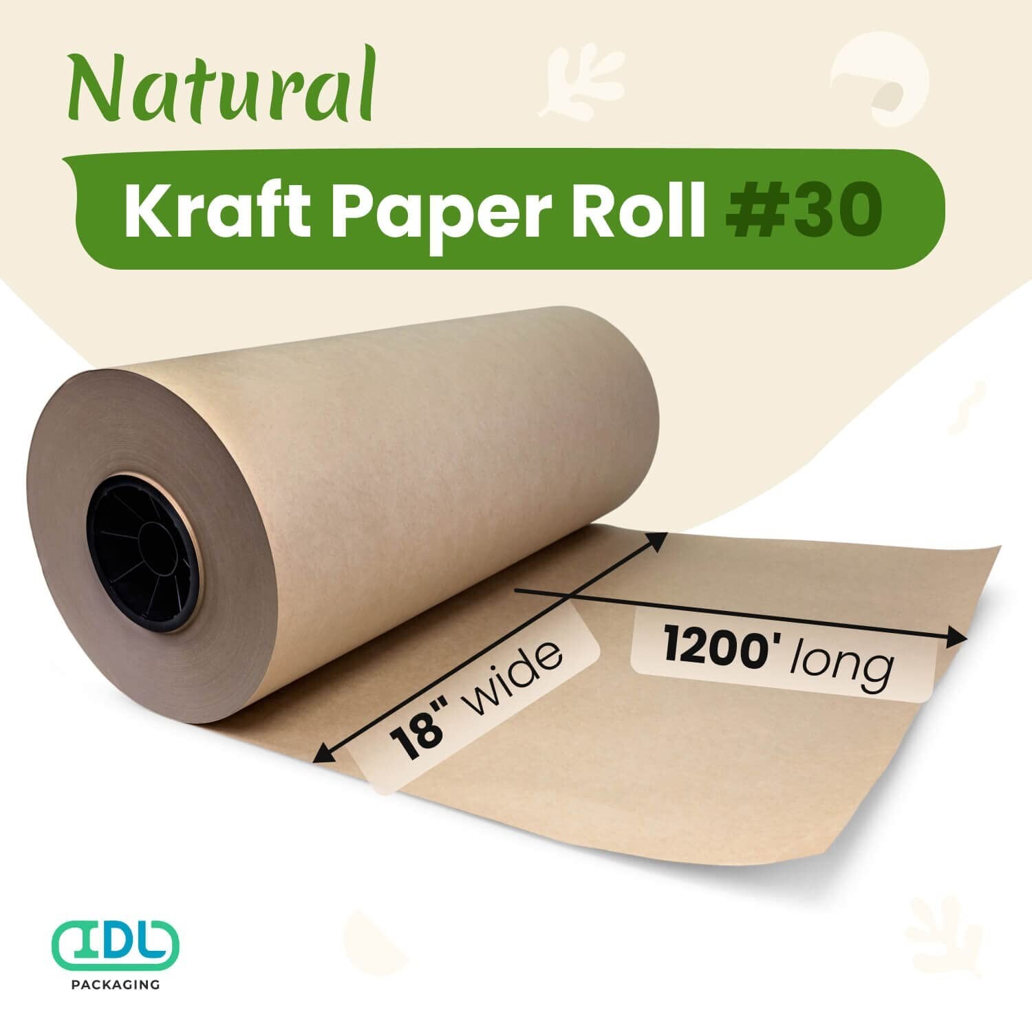 IDL Packaging Large Brown Kraft Paper Roll 18″ x 1200 feet (14400 inches) – N…