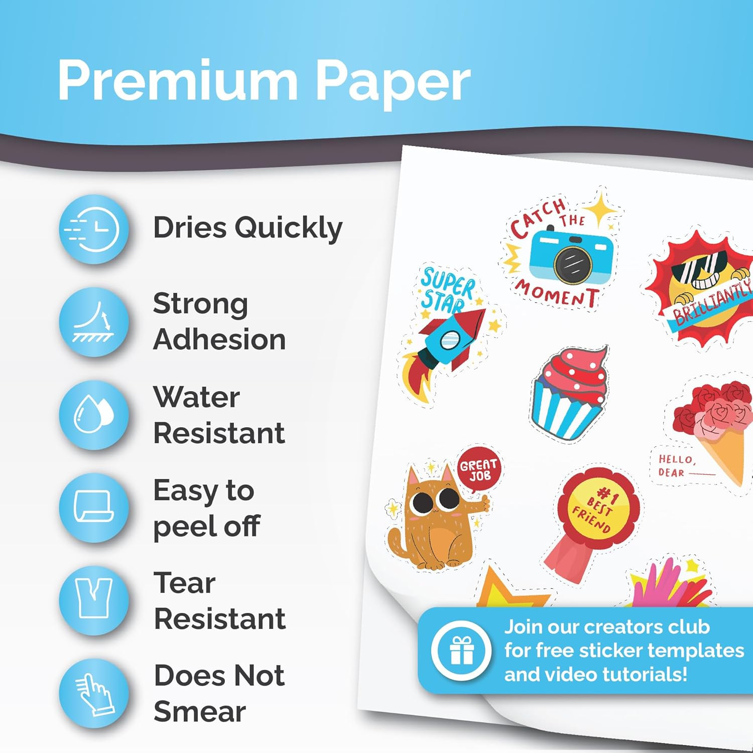 Papel Adhesivo Vinilo Brillante 32 Hojas para Impresora Inkjet Laser Impermeable
