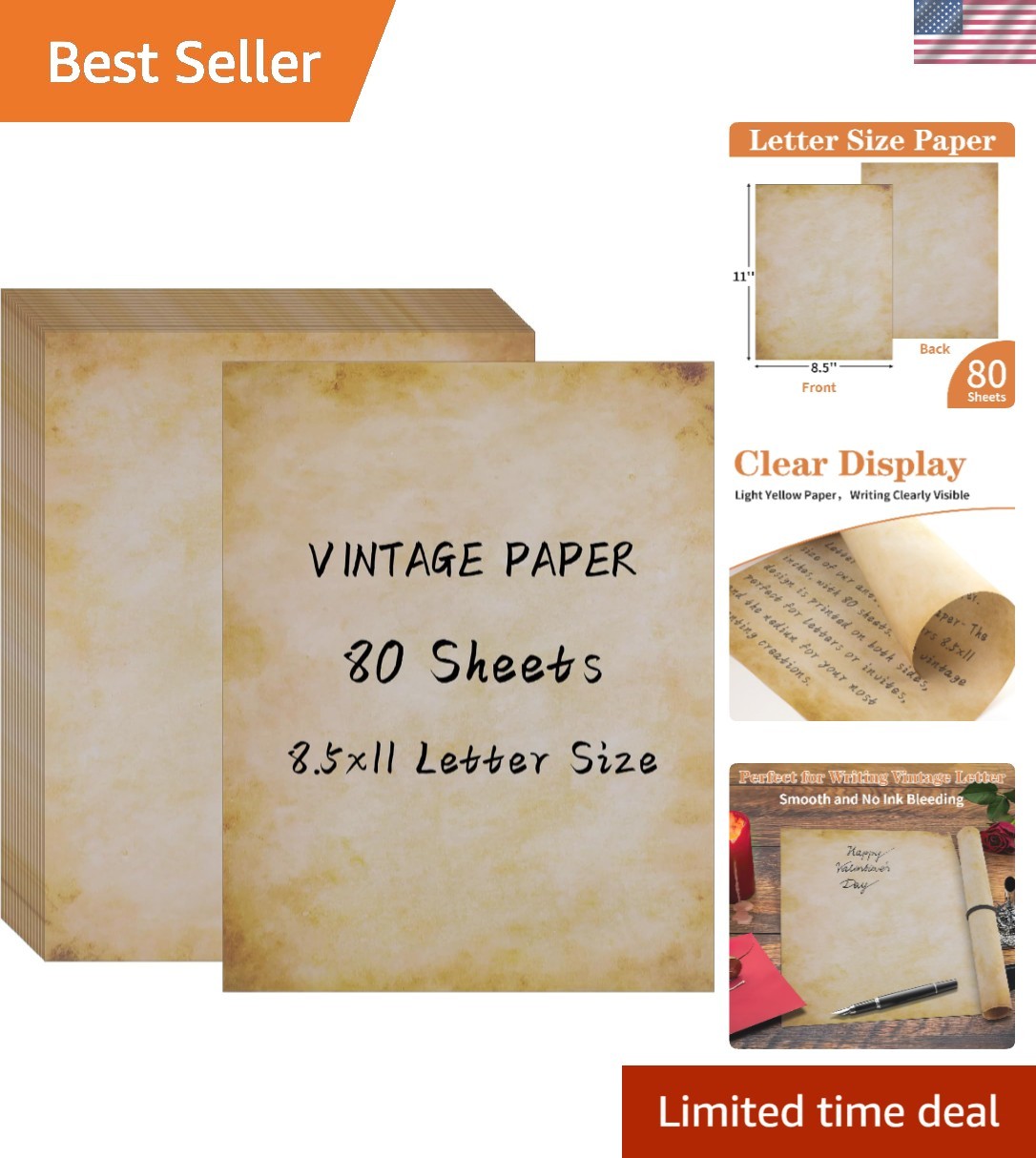 Letter Size 80 Pack Antique Parchment Paper – Perfect for Invitations & Printing