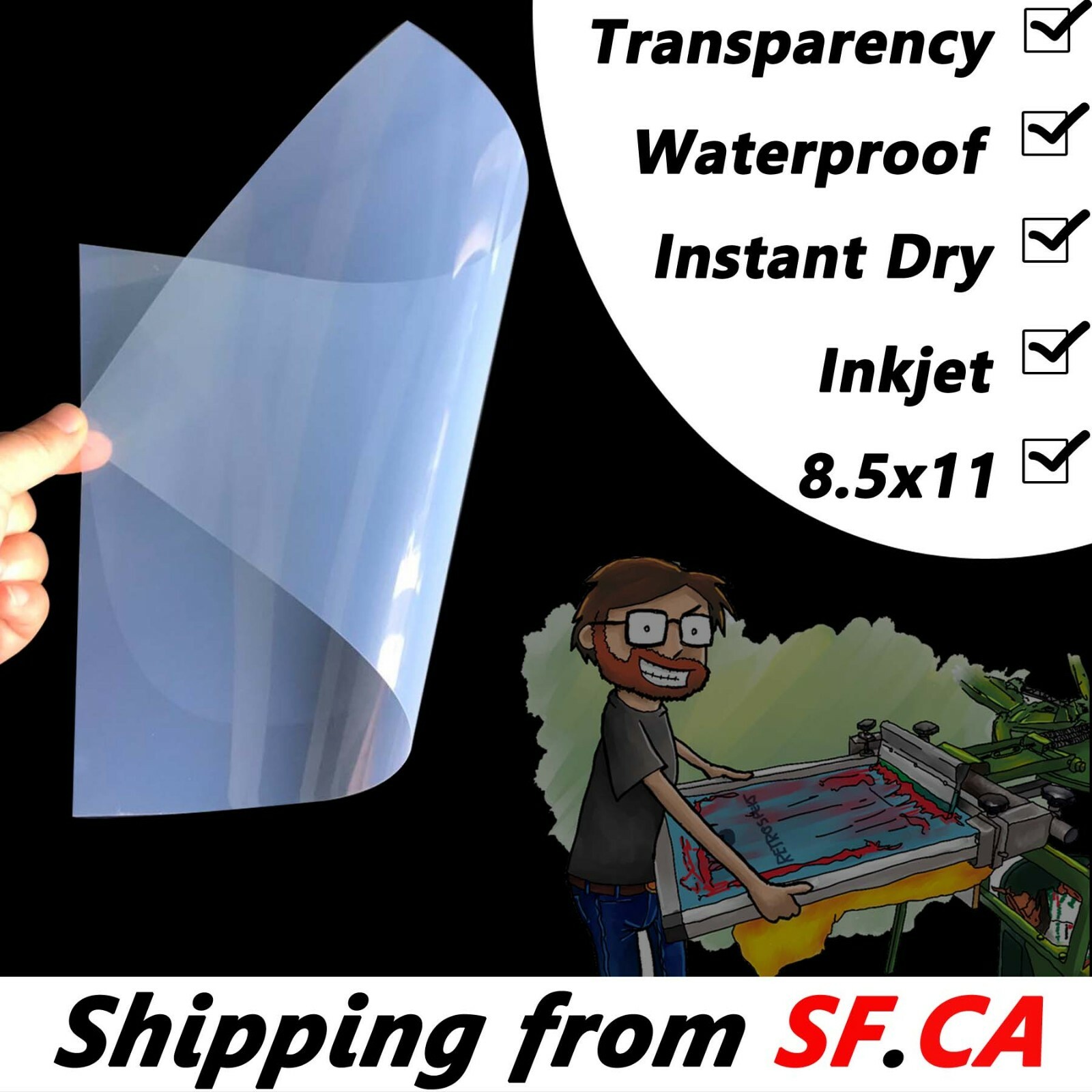 Waterproof Inkjet Quick Dry Milky Transparent Screen Film, 8.5″ x 11″，50 sheets