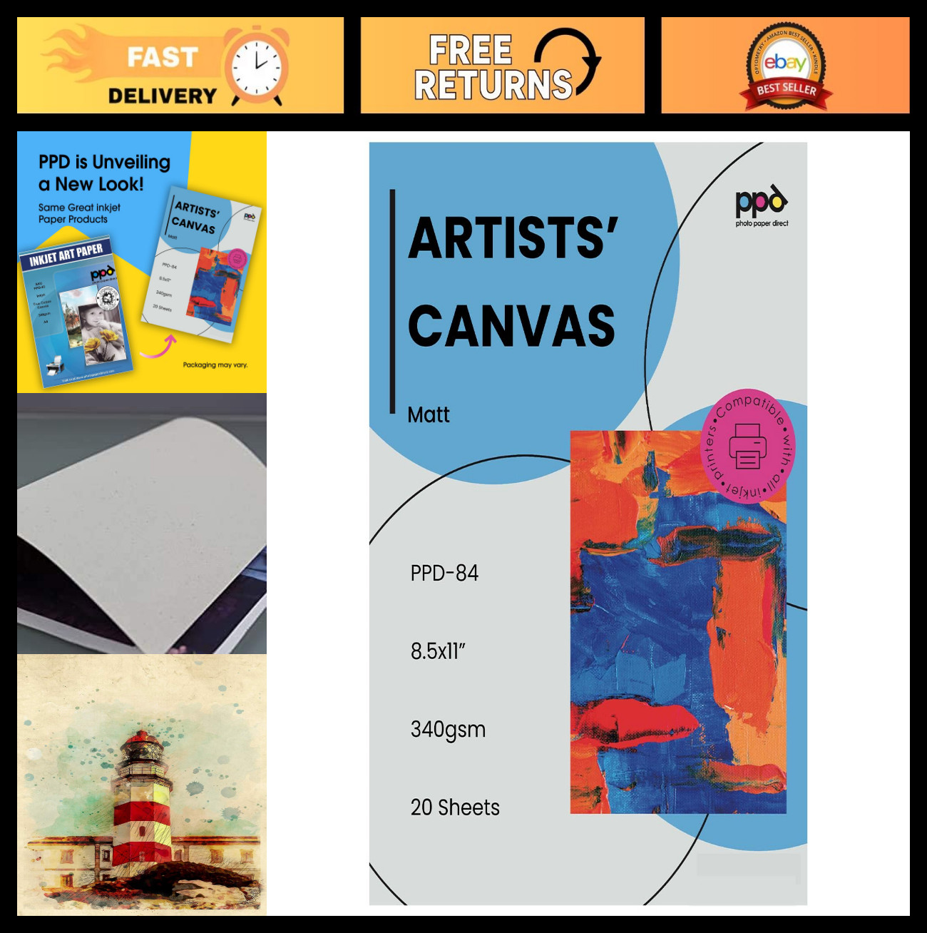 Printable Fabric Sheets for Inkjet Printers, 8.5×11″ Cotton Canvas, Matte Finish