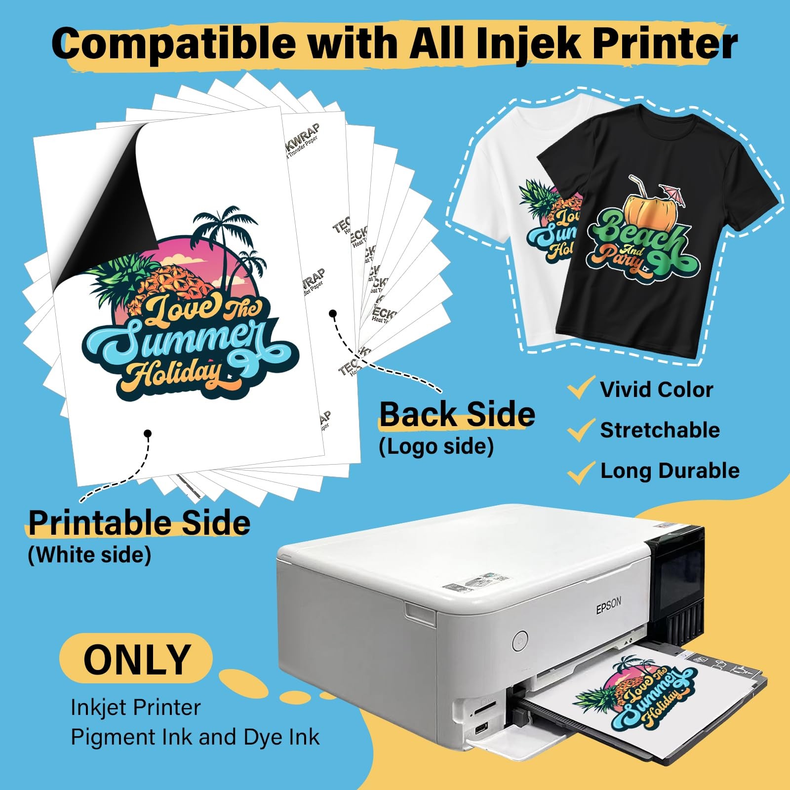 Heat Transfer Paper for T-Shirts 15 Sheets 8.3″ x 11.7″ Inkjet Compatible