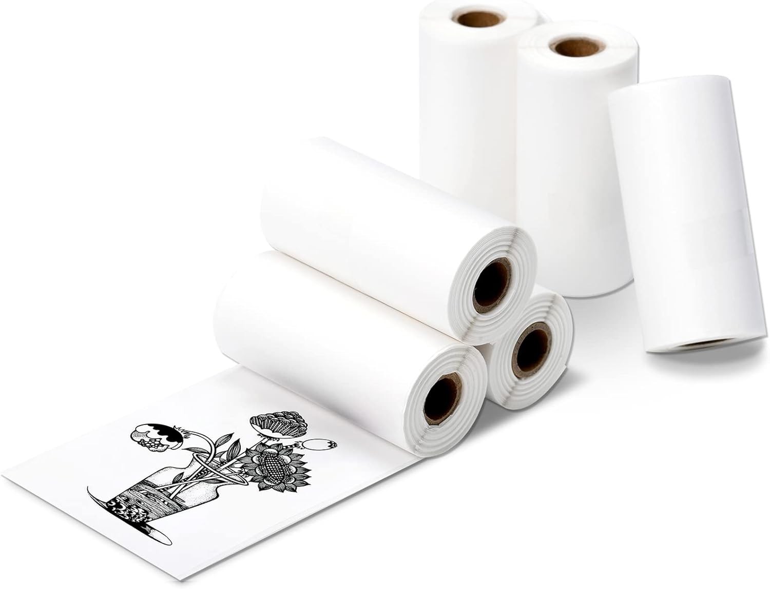 57mm Mini Thermal Sticker Printer Paper 6 Rolls Self Adhesive Black on White