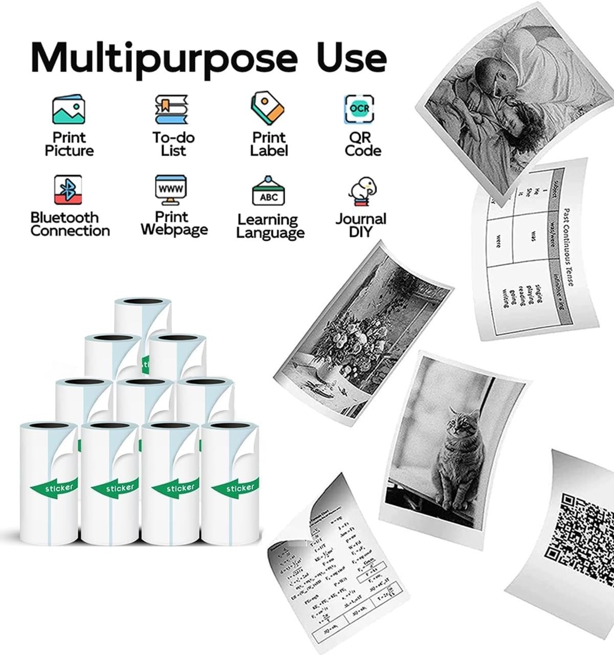 DIY Printable Sticker Paper – 10 Rolls, 57x25mm for Mini Printers & Kids Cameras