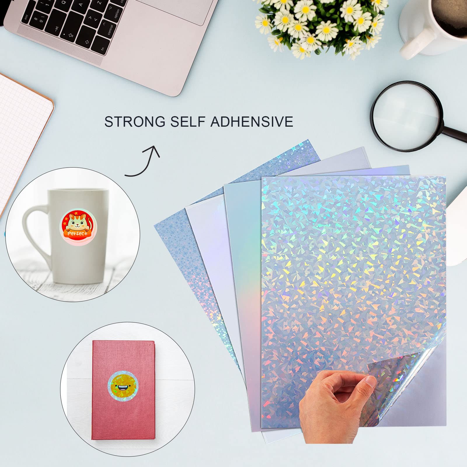 36 Sheets Vinyl Printable Sticker Paper A4 Size (8.25″ x 11.7″) Glossy Hologr…