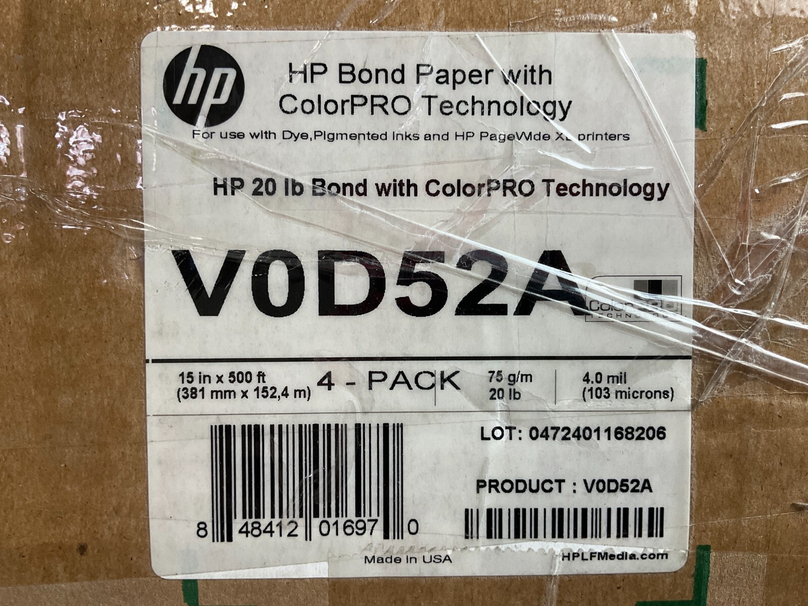 HP ColorPro Bond Paper 15″x500′ 4 rolls V0D52A ✅❤️️✅❤️️✅ FACTORY SEALED!