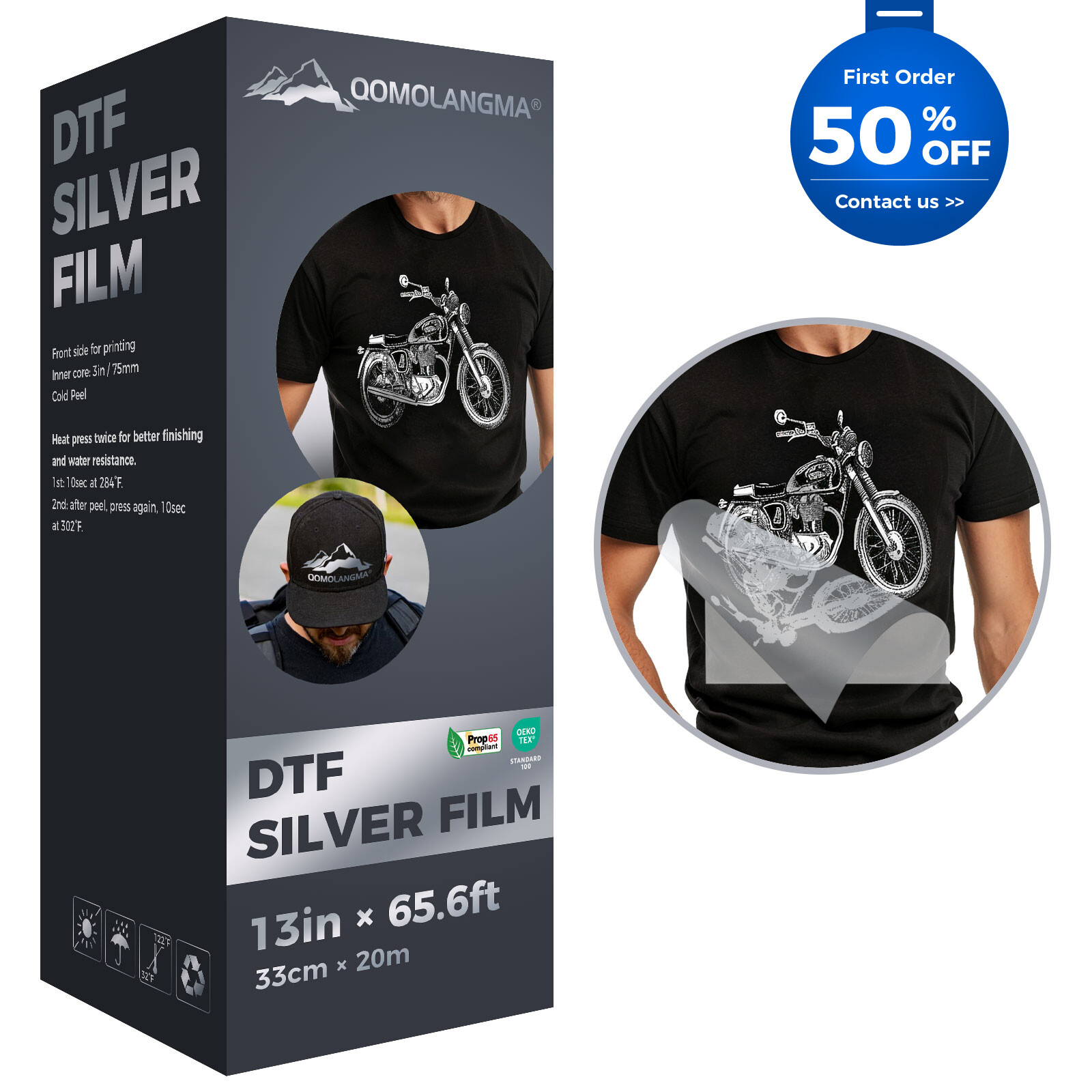 QOMOLANGMA 13in x 65.6ft DTF Gold / Silver Foil Film DTF Transfer Film Roll