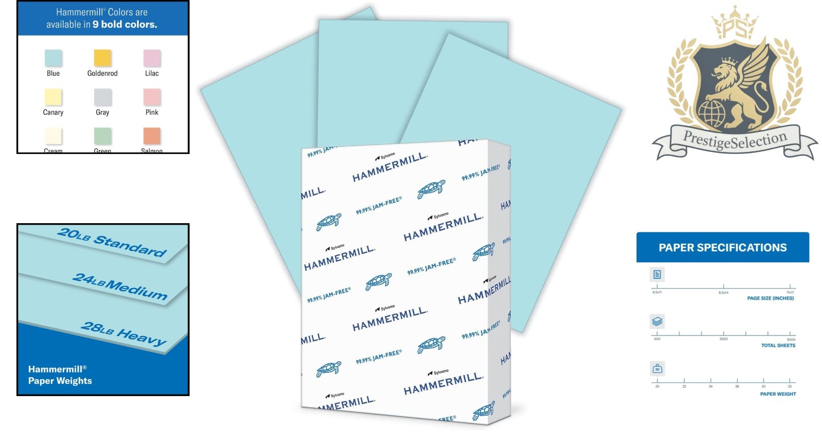 Colorful and Reliable 500 Sheet Blue Printer Paper – Made in USA, 30% Recycled