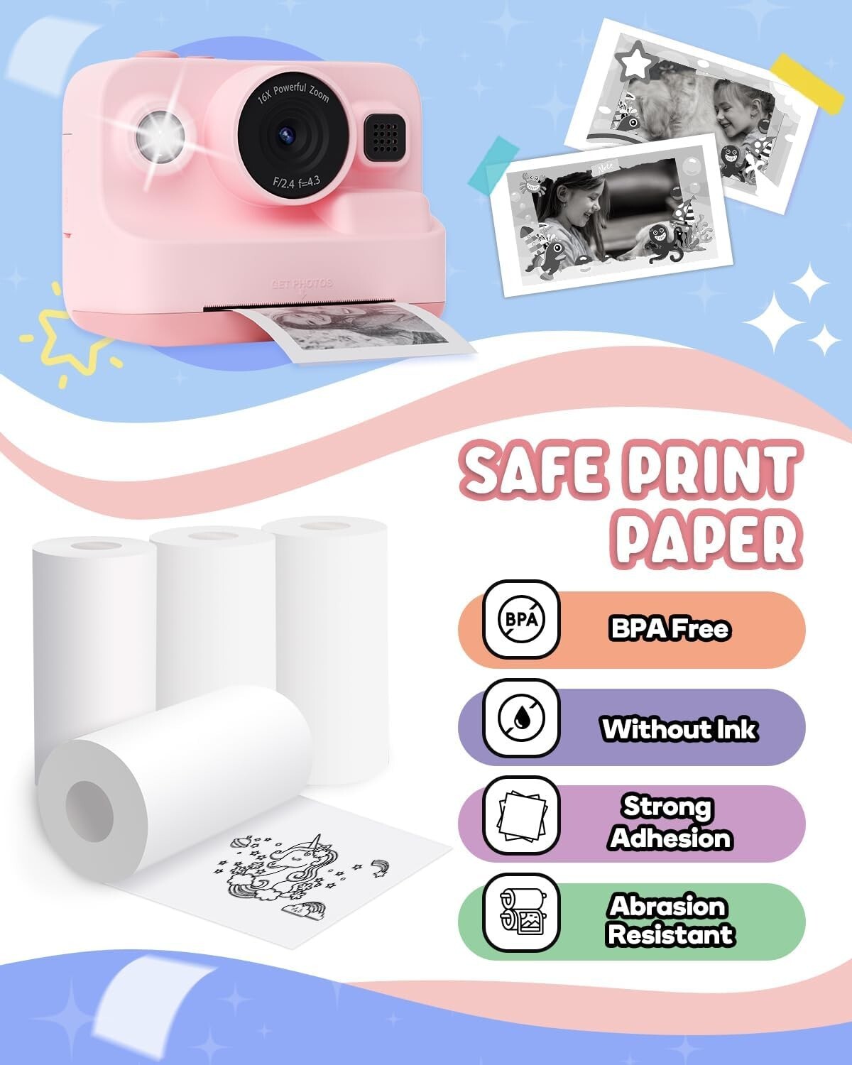 Dylanto Printing Paper, Printing Camera Refill Thermal Paper 10 Rolls, BPA Free