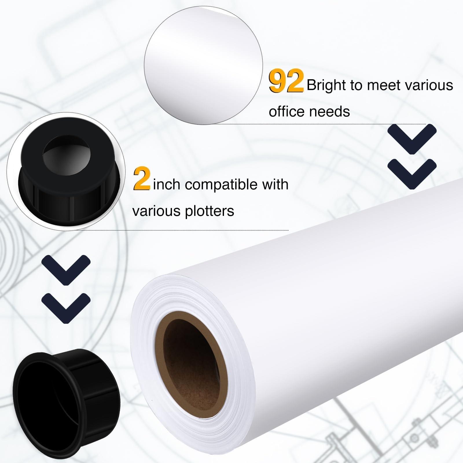 VOISEN Wide Format Paper,2 Rolls Plotter Paper 36″ x 150 Ft, CAD Bond Rolls,20lb