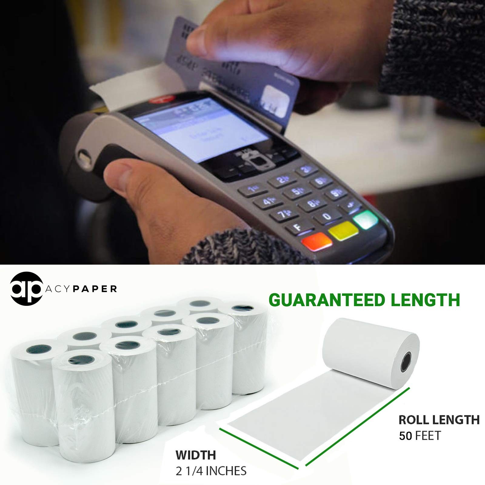 ACYPAPER, 2 1/4″ x 50′ Thermal Paper, Verifone Vx520 Ingenico 10 Rolls, Clear