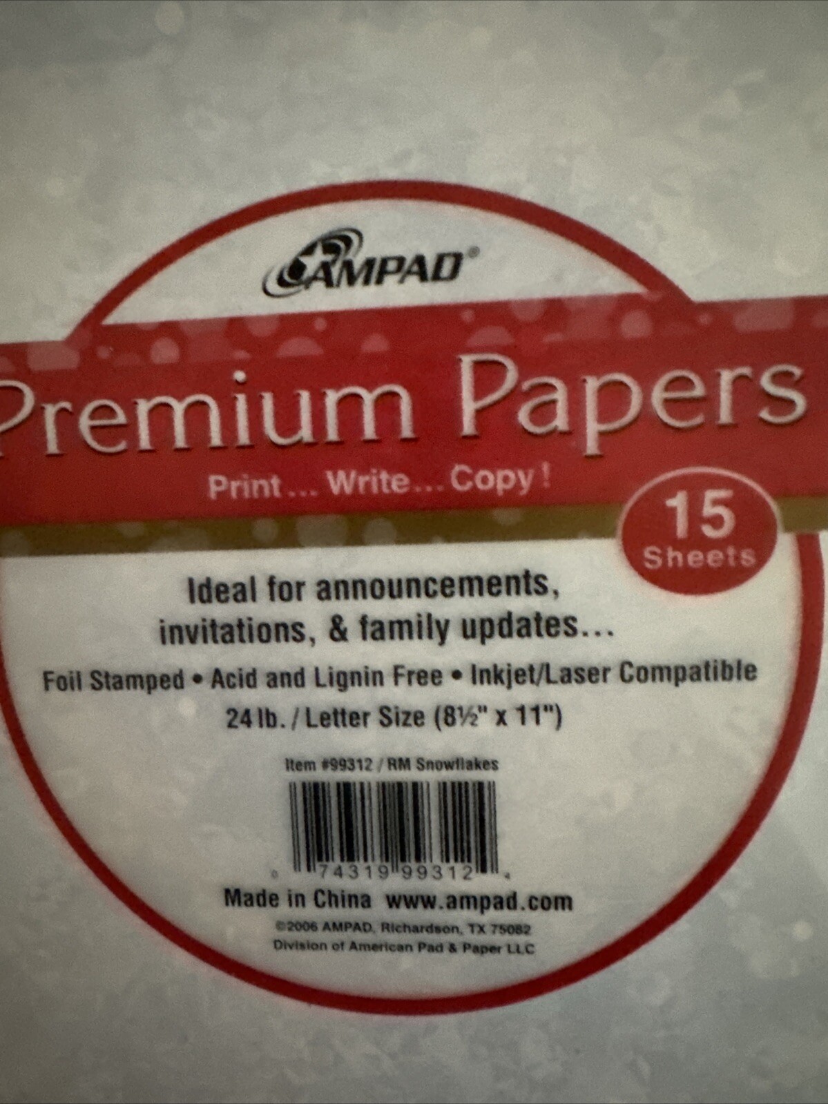 Premium Papers Printer Paper 15 Sheets Snowflakes (bx6)