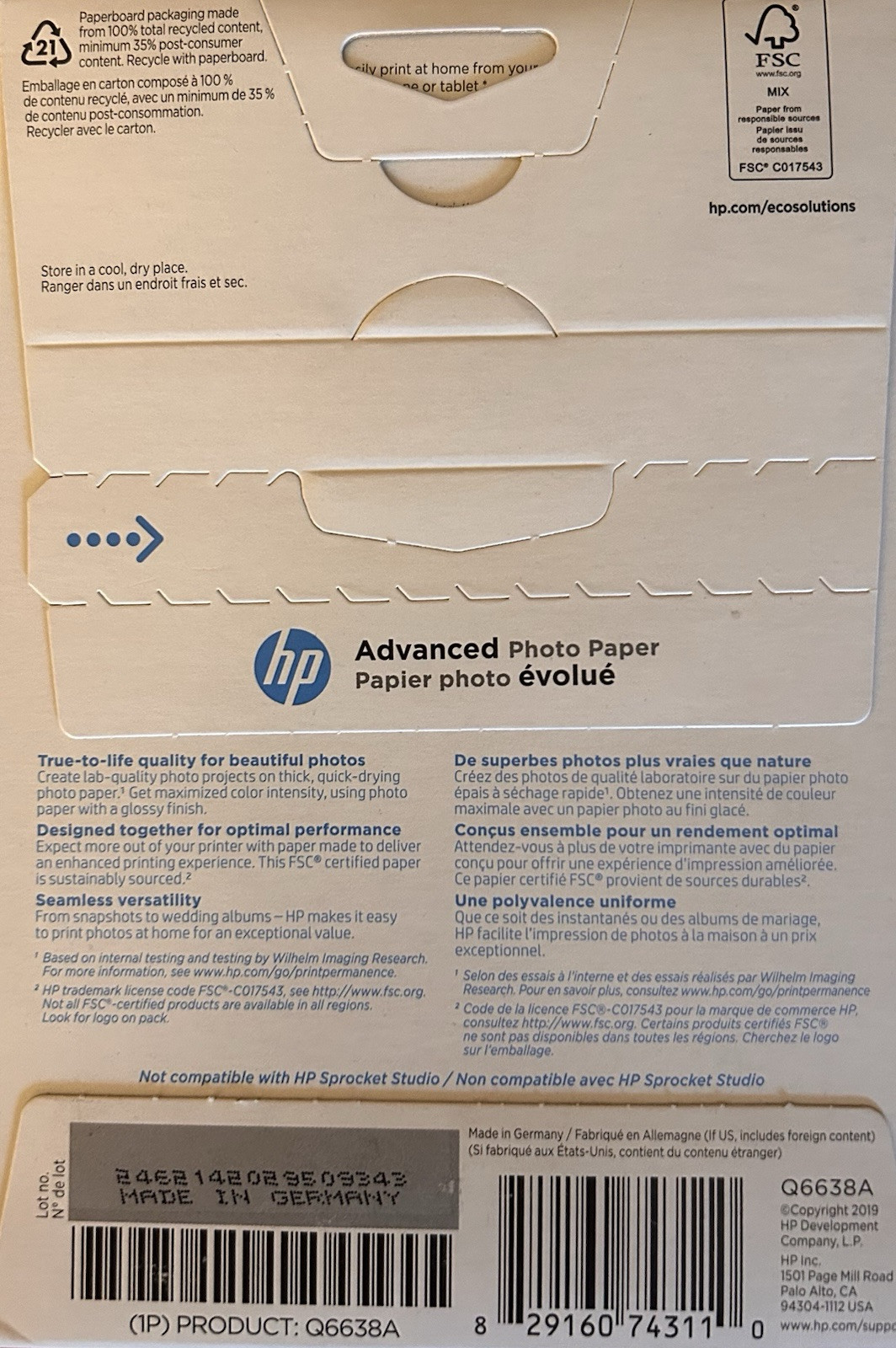 Hewlett Packard Q6638A 4 x 6 inch Glossy Printer Paper – 100 Sheets