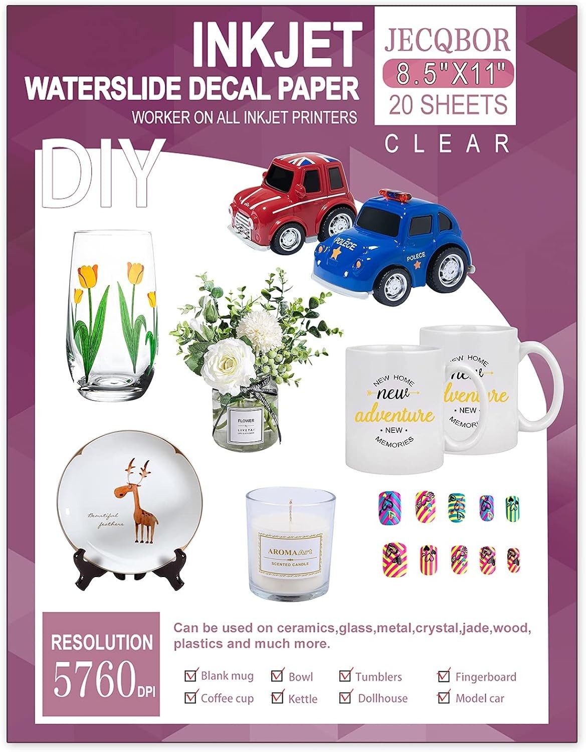20 Sheets Waterslide Decal Paper INKJET CLEAR,8.5X11 Inch Water Slide Transfe…