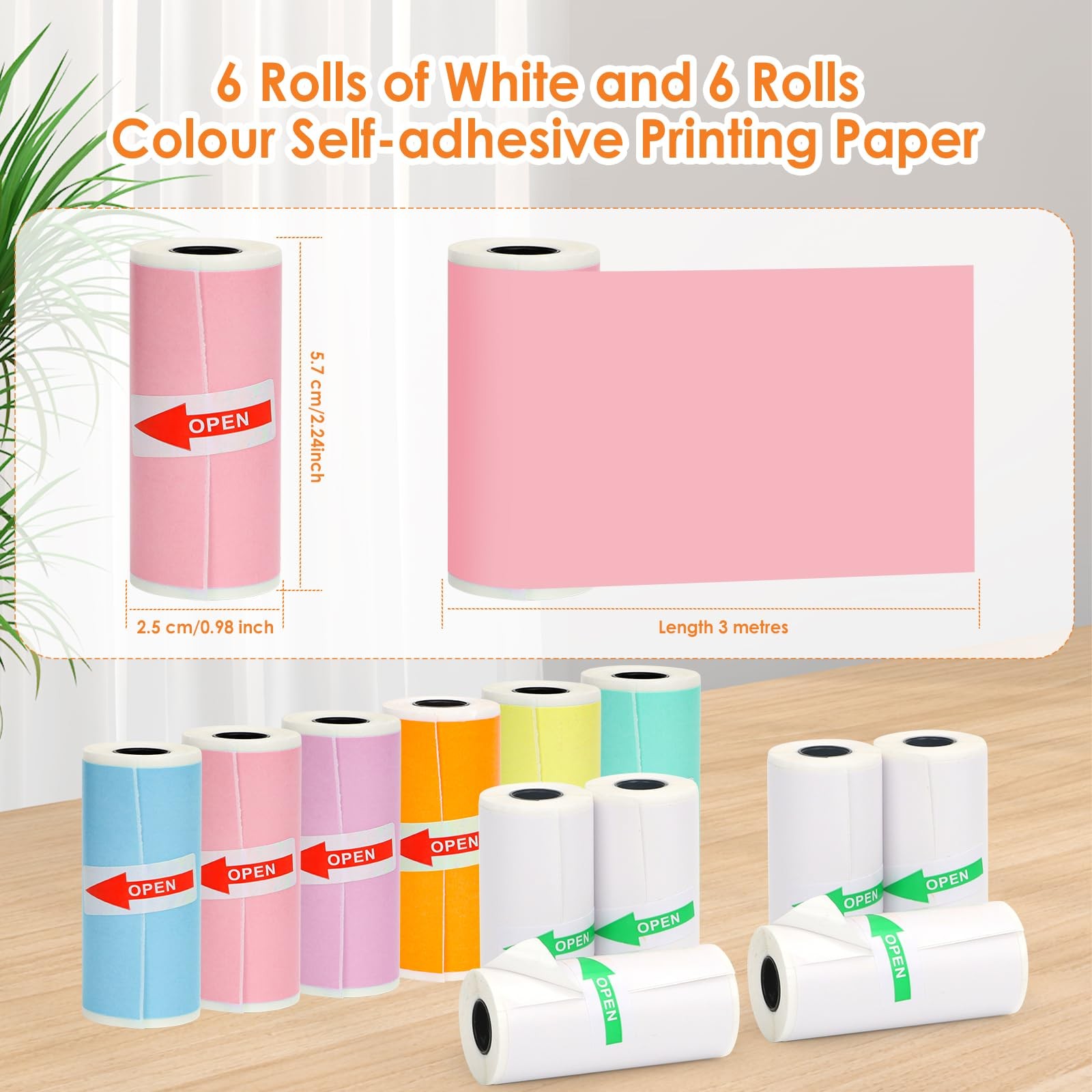 12 Rolls Mini Printer Sticker Paper,Thermal Self-adhesive paper 57 * 25mm,6 R…